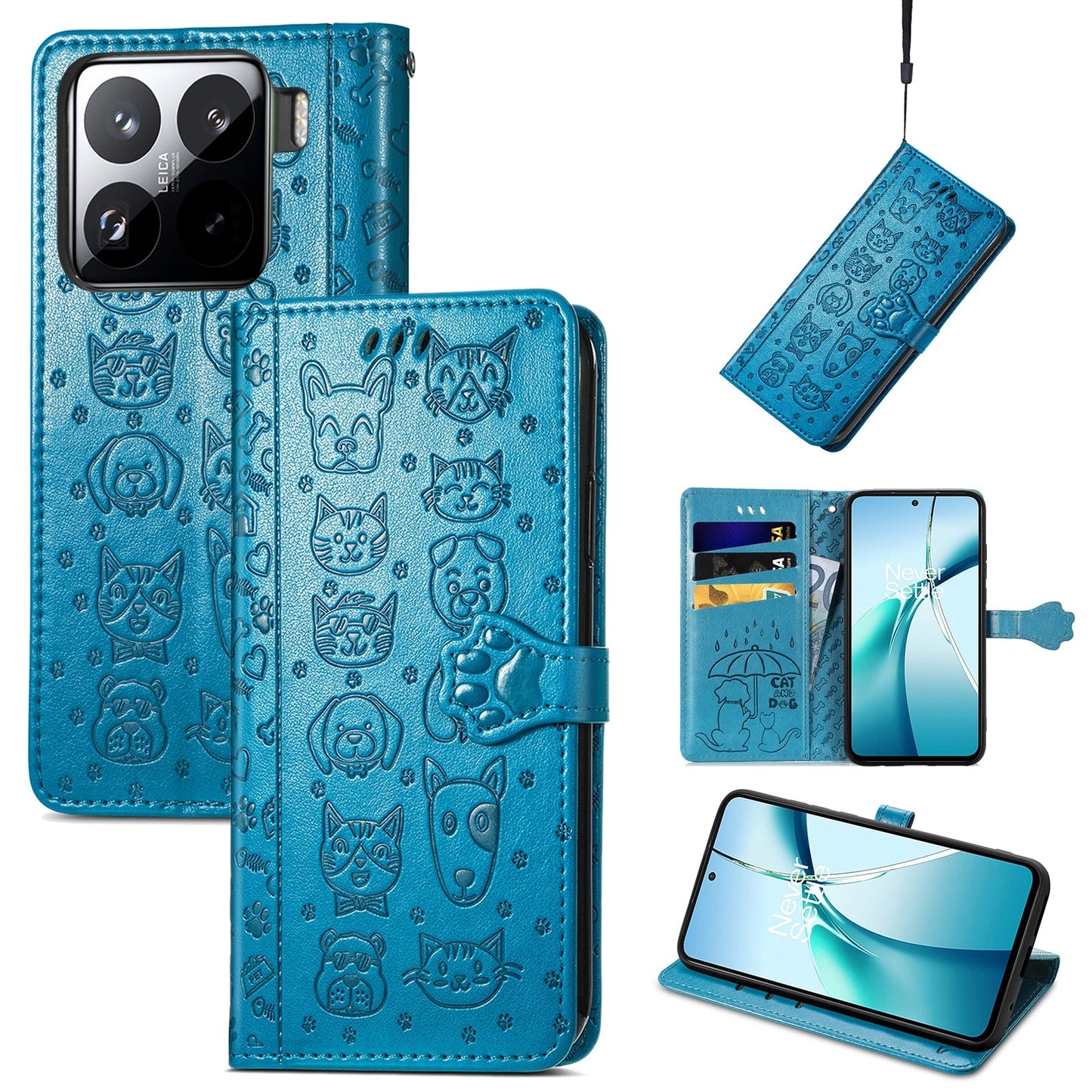 For Xiaomi 15 Pro Cat and Dog Embossed Leather Phone Case(Blue)