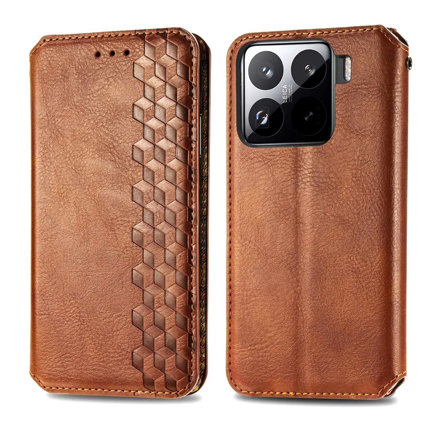 For Xiaomi 15 Cubic Grid Pressed Magnetic Leather Phone Case(Brown)
