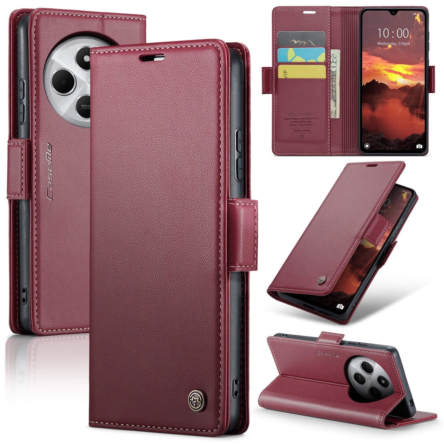 For Redmi 14C CaseMe 023 Butterfly Buckle Litchi Texture RFID Anti-theft Leather Phone Case(Red)