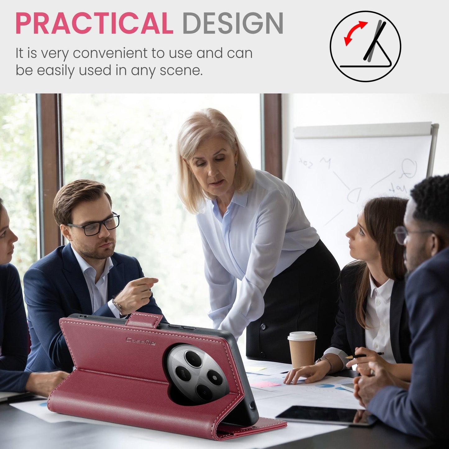 For Redmi 14C CaseMe 023 Butterfly Buckle Litchi Texture RFID Anti-theft Leather Phone Case(Red)