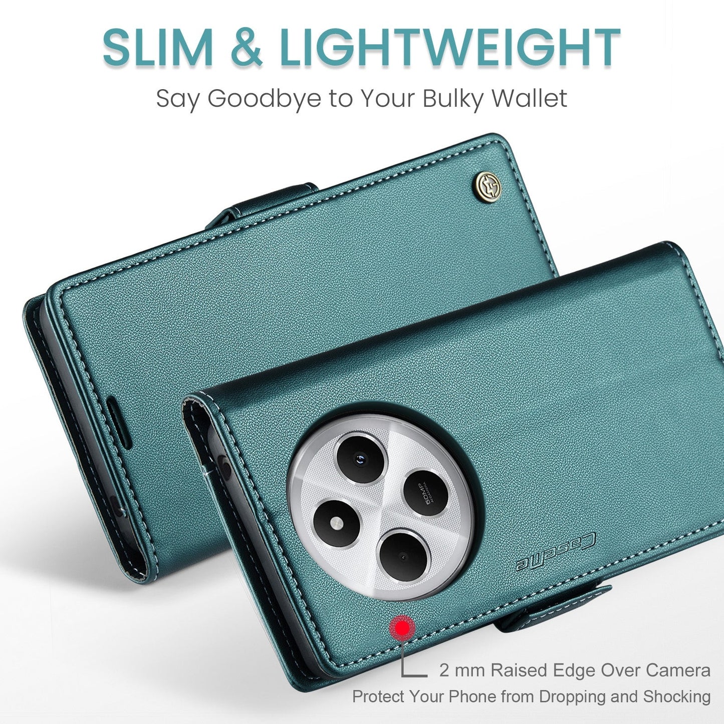 For Redmi 14C CaseMe 023 Butterfly Buckle Litchi Texture RFID Anti-theft Leather Phone Case(Green)