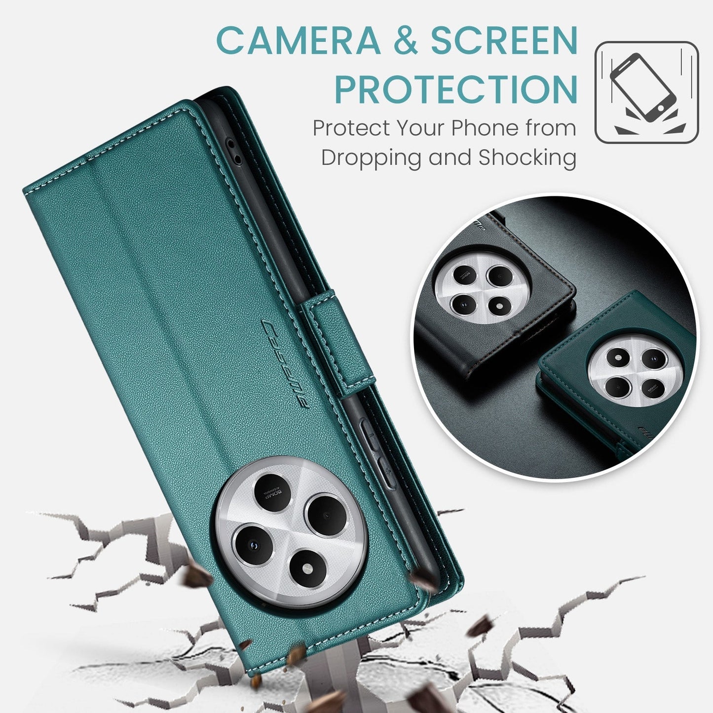 For Redmi 14C CaseMe 023 Butterfly Buckle Litchi Texture RFID Anti-theft Leather Phone Case(Green)