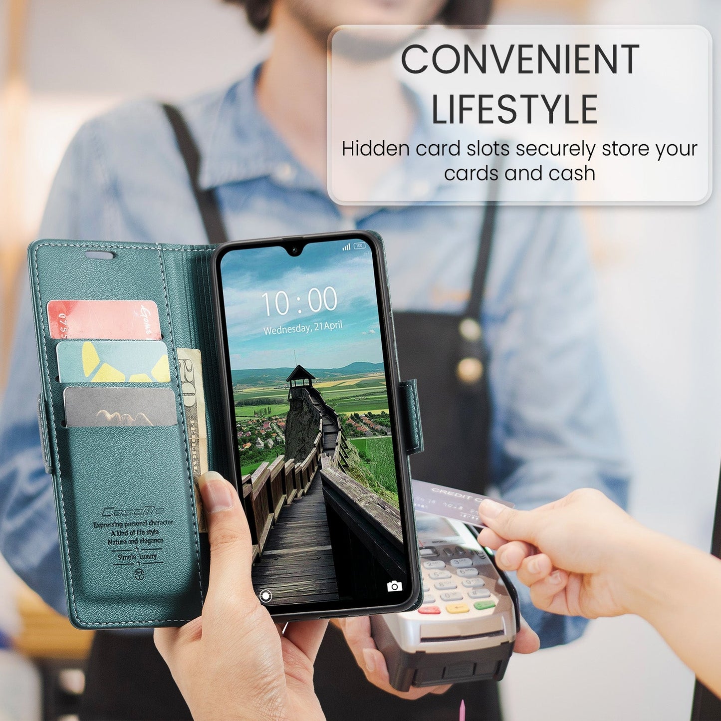 For Redmi 14C CaseMe 023 Butterfly Buckle Litchi Texture RFID Anti-theft Leather Phone Case(Green)