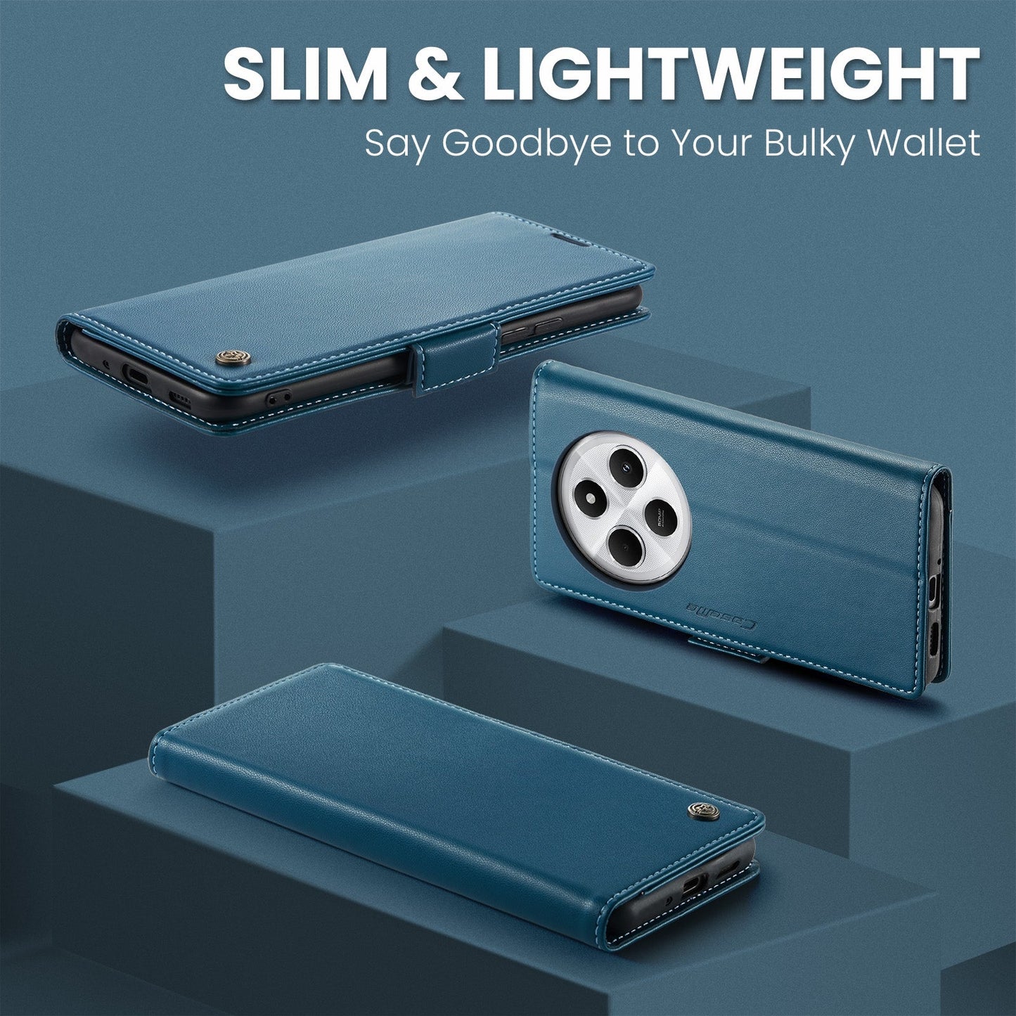 For Redmi 14C CaseMe 023 Butterfly Buckle Litchi Texture RFID Anti-theft Leather Phone Case(Blue)