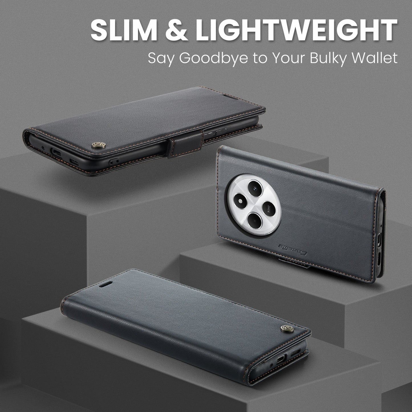 For Redmi 14C CaseMe 023 Butterfly Buckle Litchi Texture RFID Anti-theft Leather Phone Case(Black)