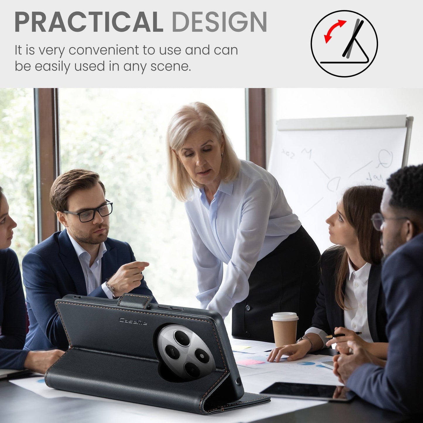 For Redmi 14C CaseMe 023 Butterfly Buckle Litchi Texture RFID Anti-theft Leather Phone Case(Black)