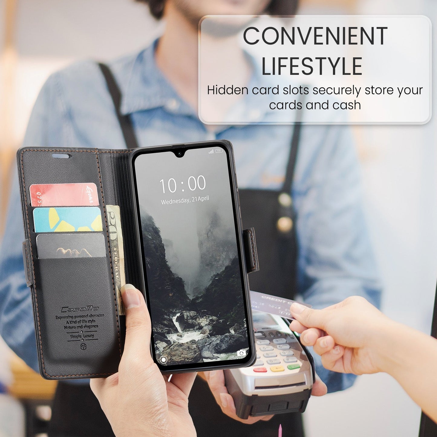 For Redmi 14C CaseMe 023 Butterfly Buckle Litchi Texture RFID Anti-theft Leather Phone Case(Black)