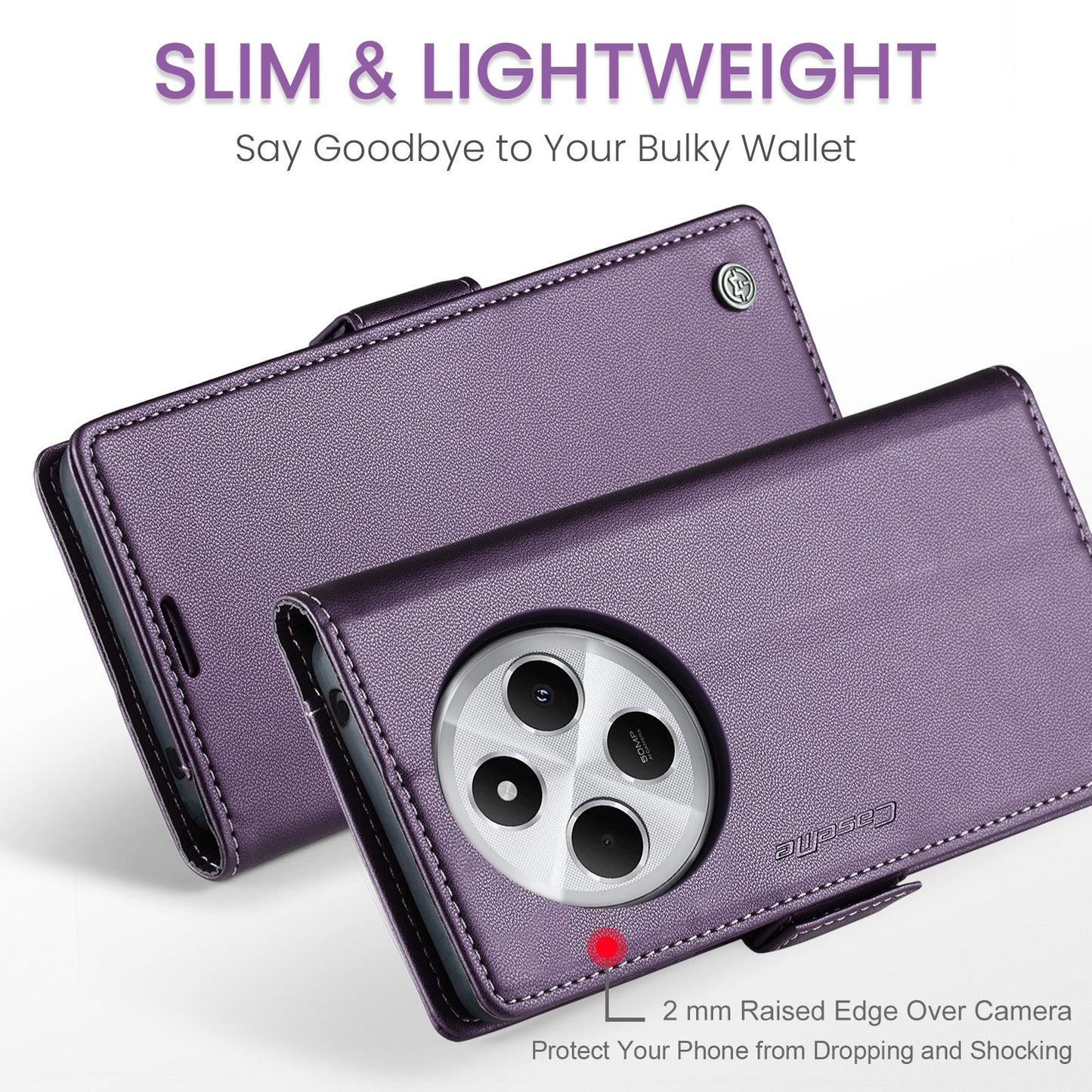 For Redmi 14C CaseMe 023 Butterfly Buckle Litchi Texture RFID Anti-theft Leather Phone Case(Purple)
