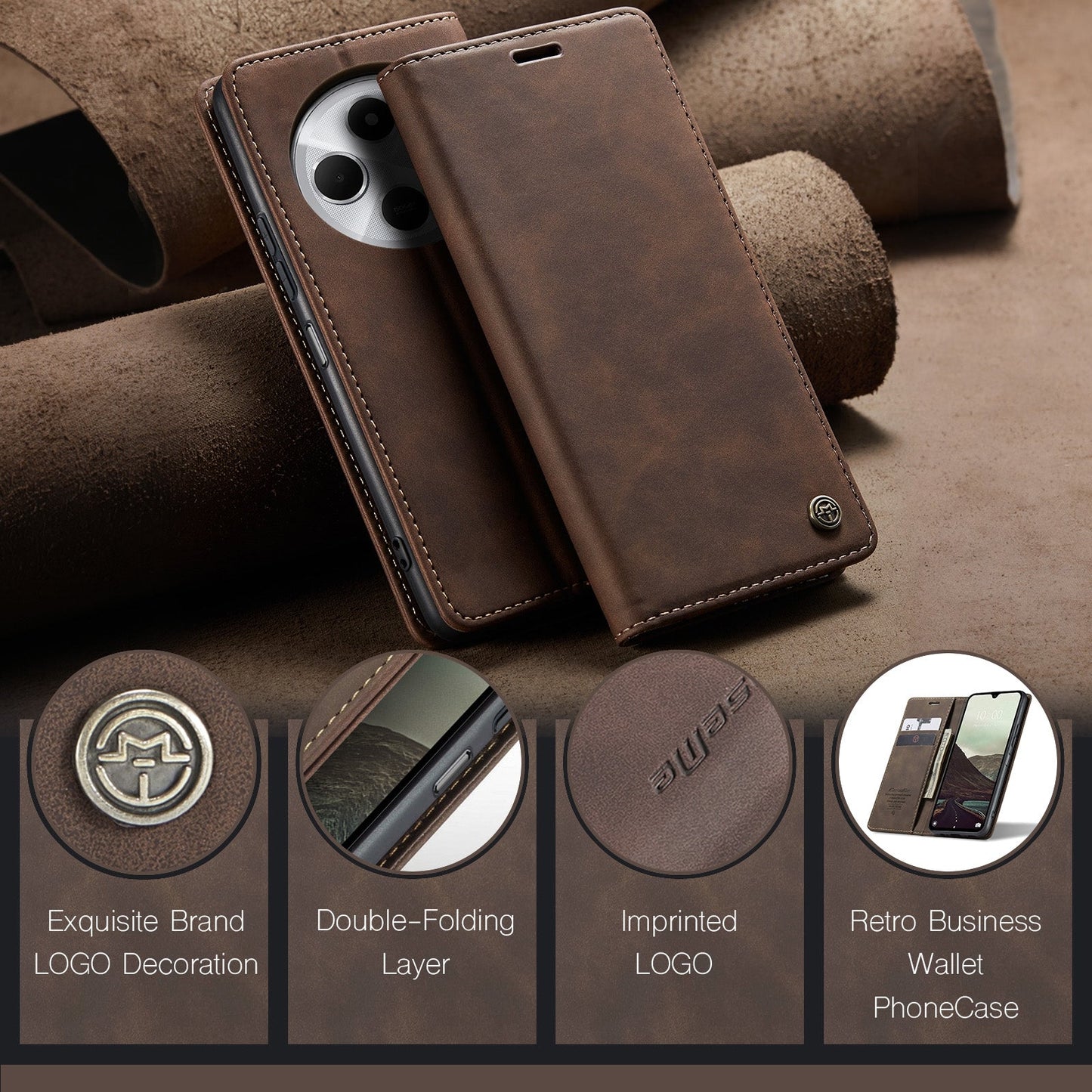 For Redmi 14C CaseMe 013 Multifunctional Horizontal Flip Leather Phone Case(Coffee)