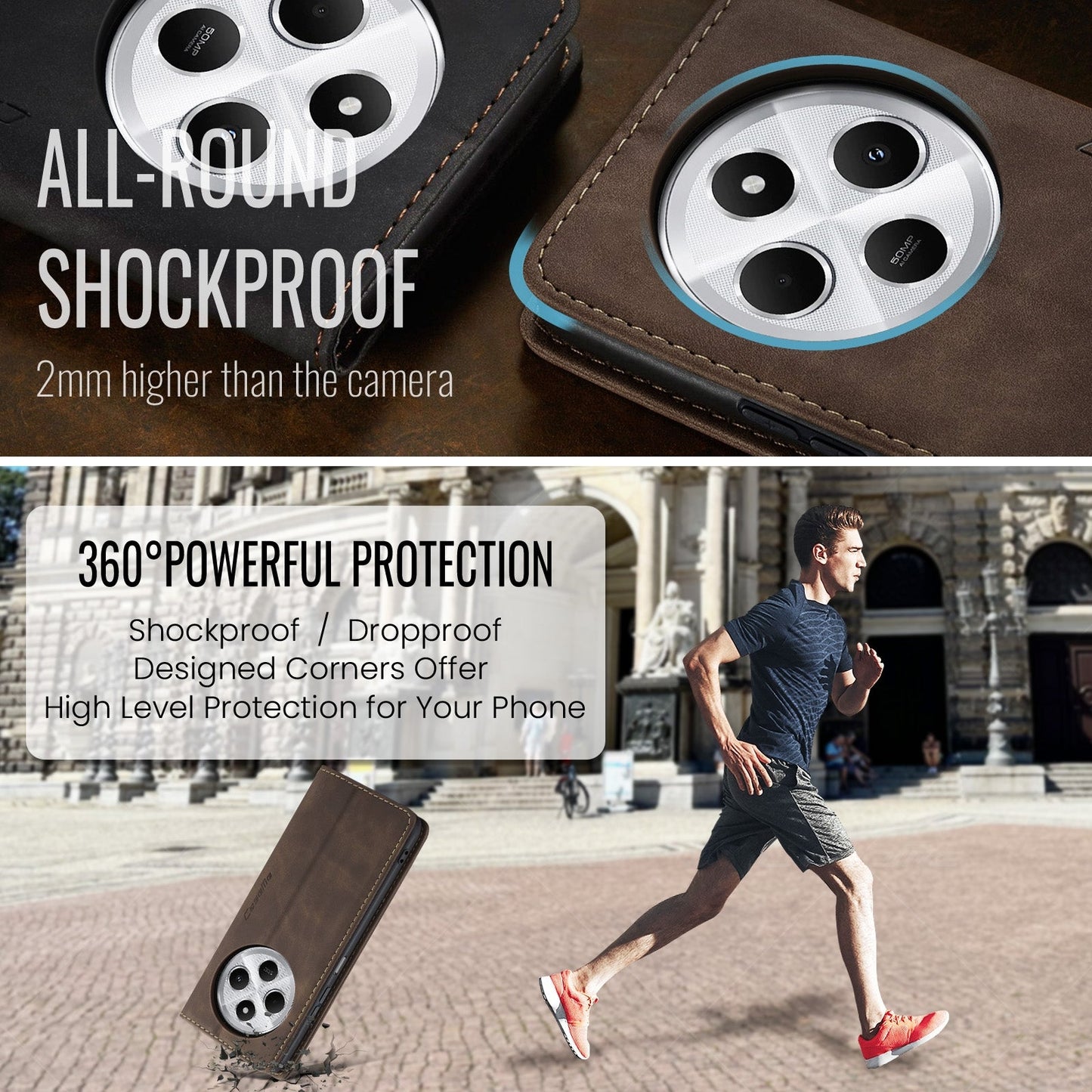 For Redmi 14C CaseMe 013 Multifunctional Horizontal Flip Leather Phone Case(Coffee)