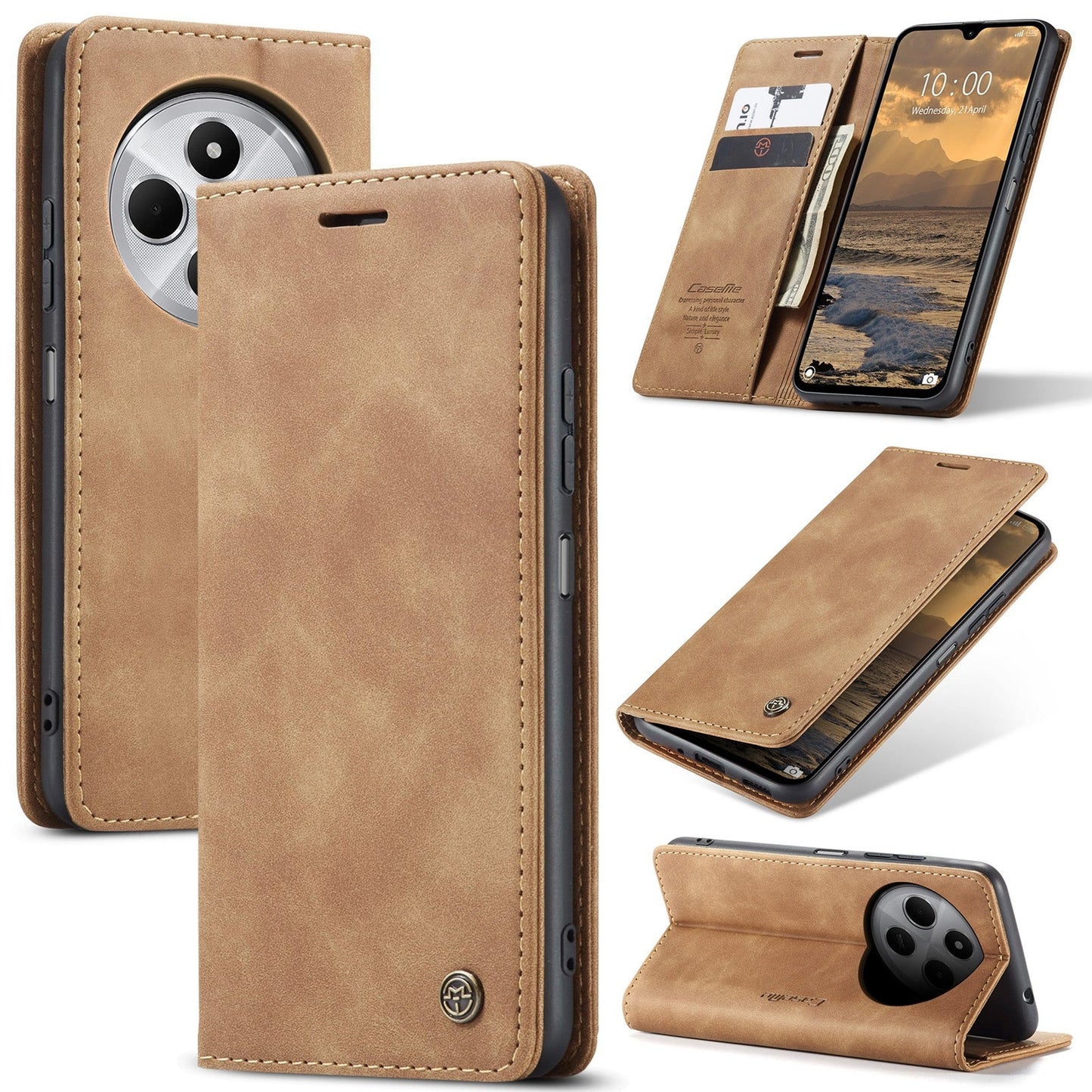 For Redmi 14C CaseMe 013 Multifunctional Horizontal Flip Leather Phone Case(Brown)