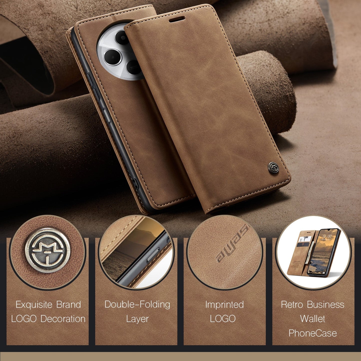 For Redmi 14C CaseMe 013 Multifunctional Horizontal Flip Leather Phone Case(Brown)