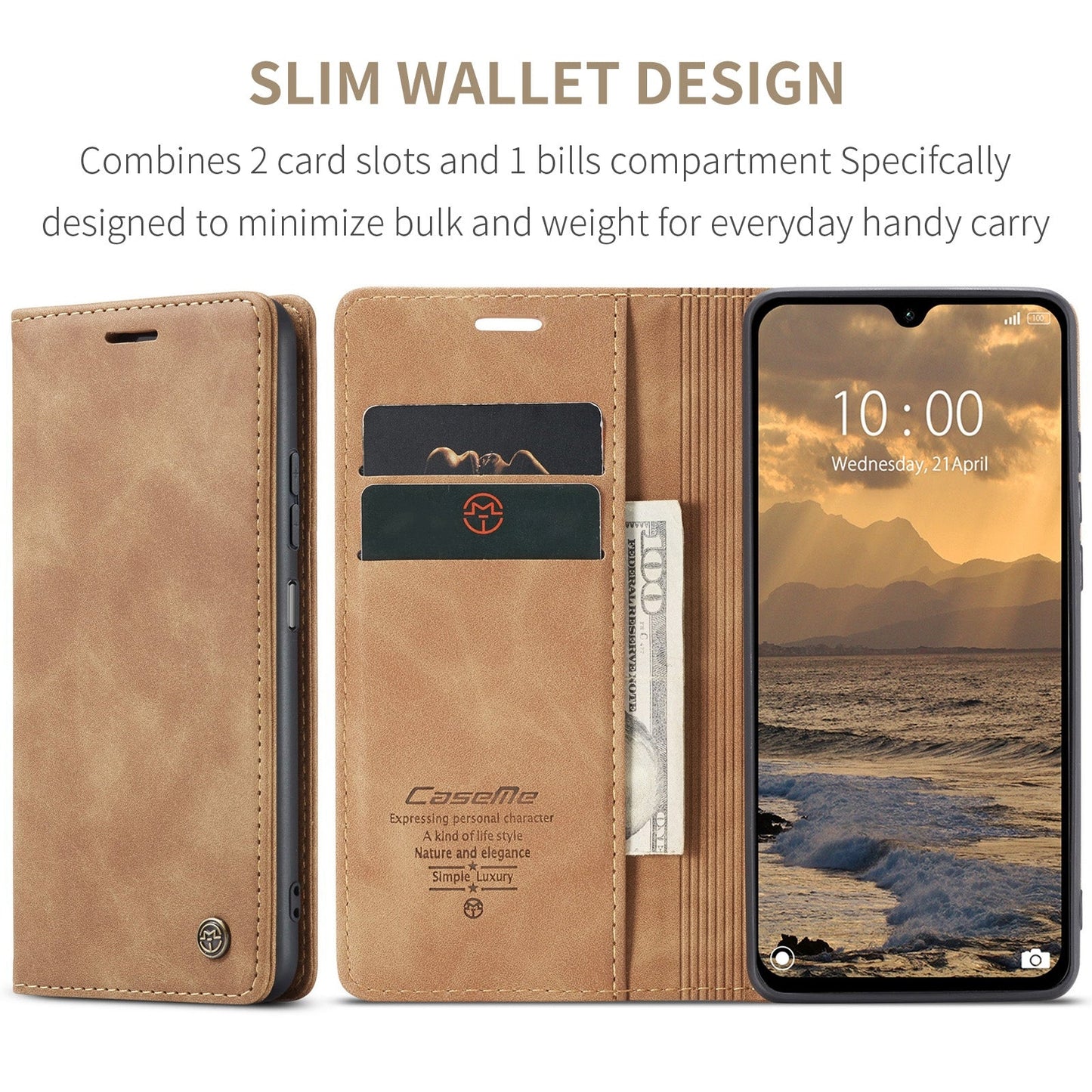 For Redmi 14C CaseMe 013 Multifunctional Horizontal Flip Leather Phone Case(Brown)