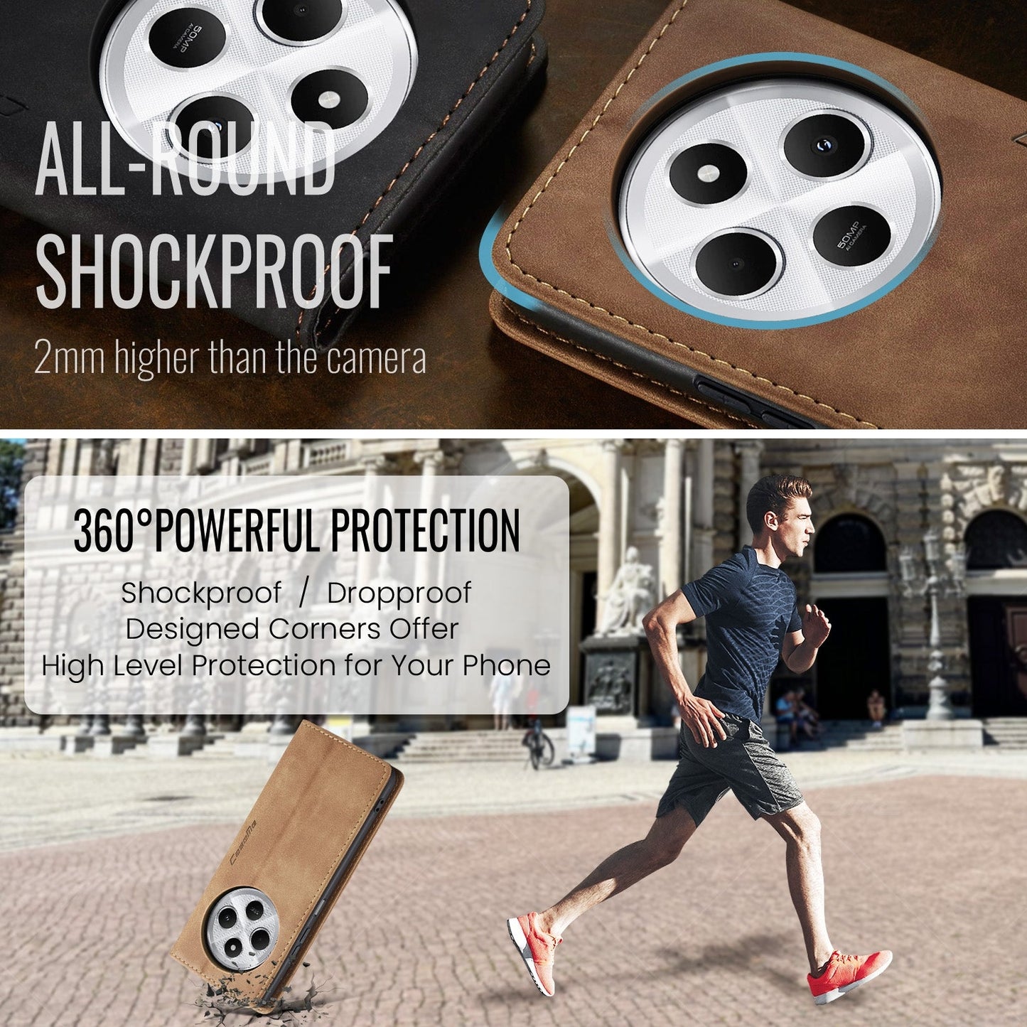 For Redmi 14C CaseMe 013 Multifunctional Horizontal Flip Leather Phone Case(Brown)