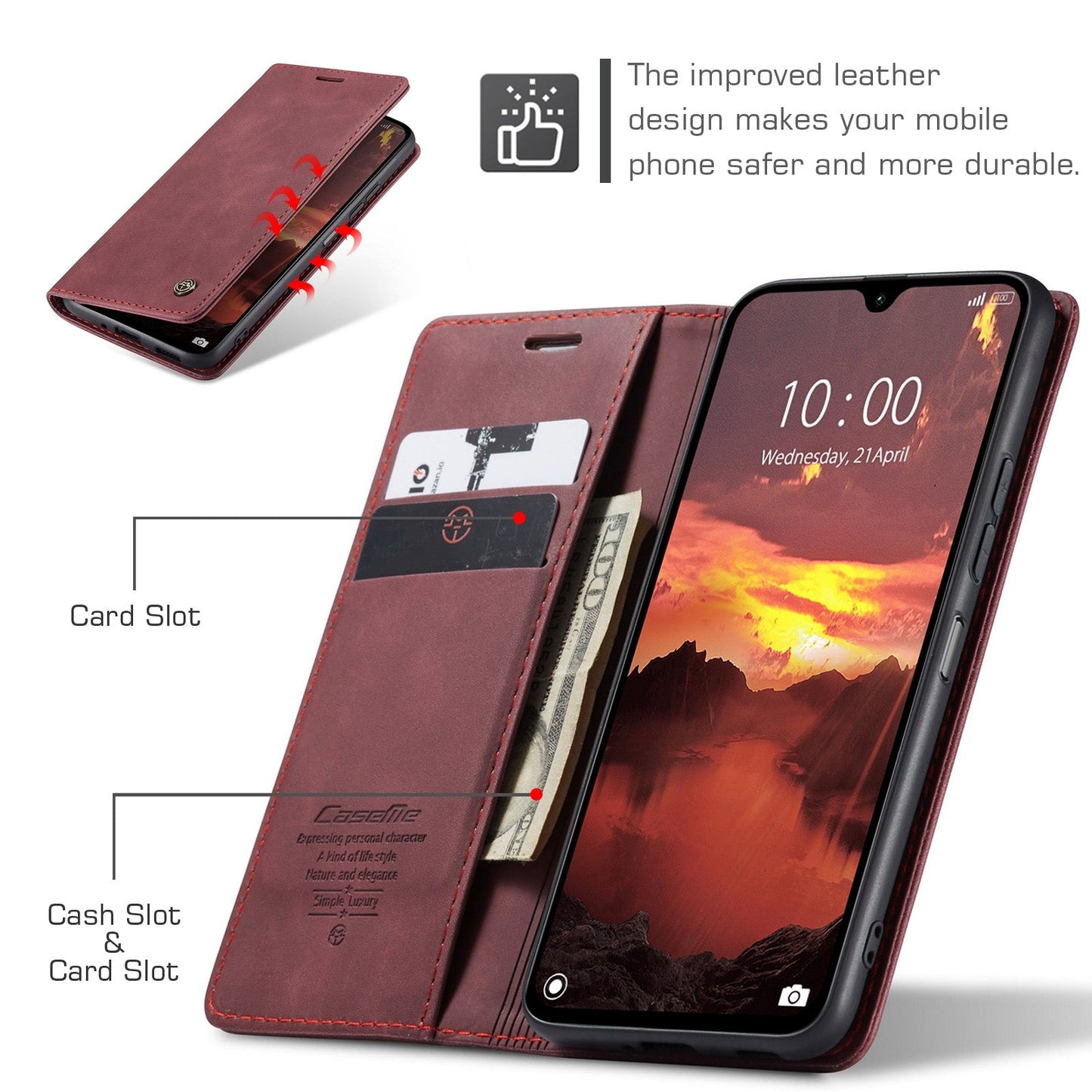For Redmi 14C CaseMe 013 Multifunctional Horizontal Flip Leather Phone Case(Red)