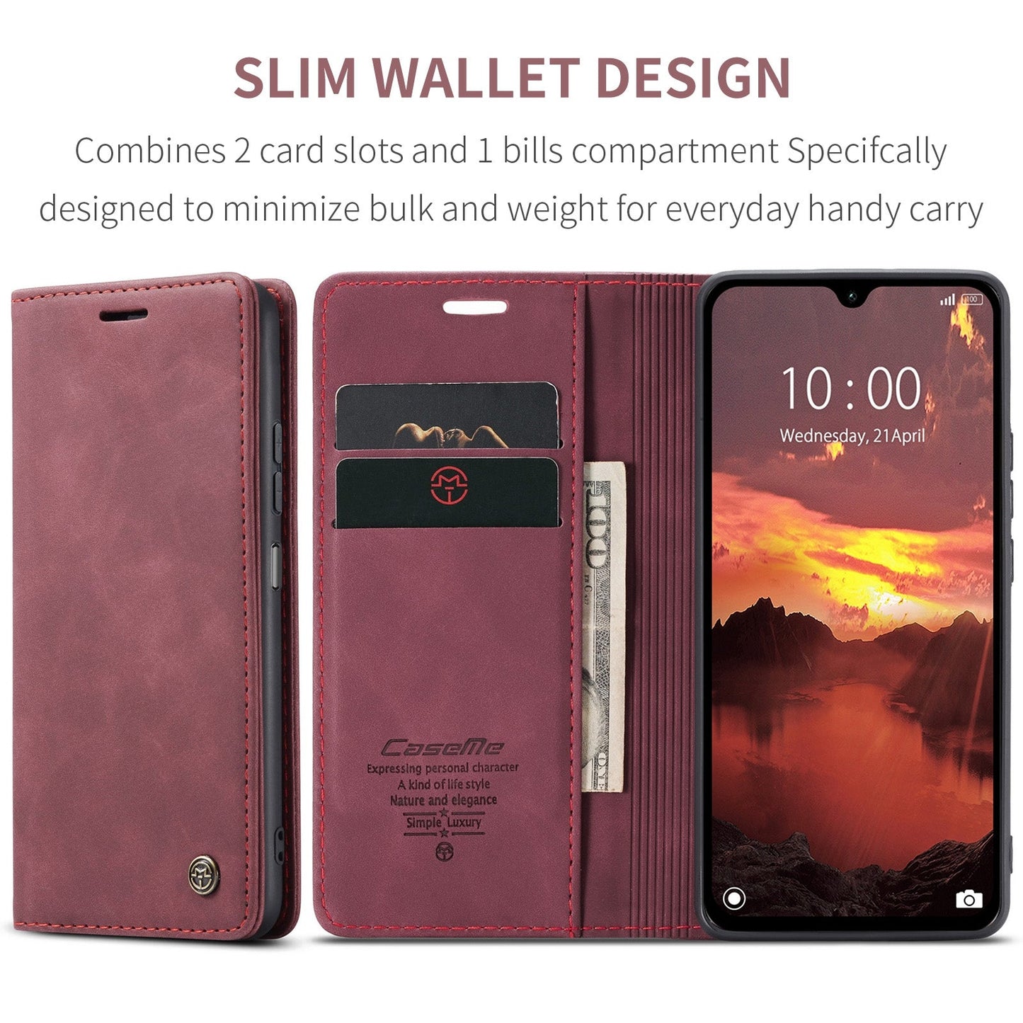 For Redmi 14C CaseMe 013 Multifunctional Horizontal Flip Leather Phone Case(Red)