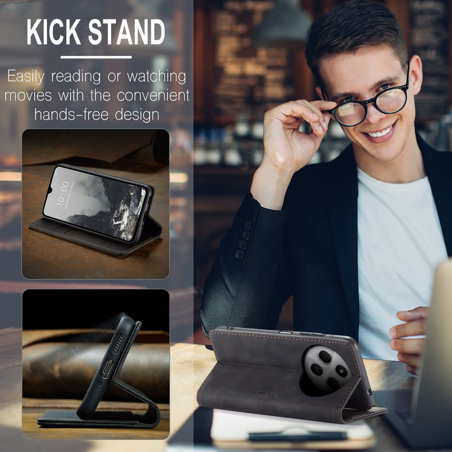 For Redmi 14C CaseMe 013 Multifunctional Horizontal Flip Leather Phone Case(Black)