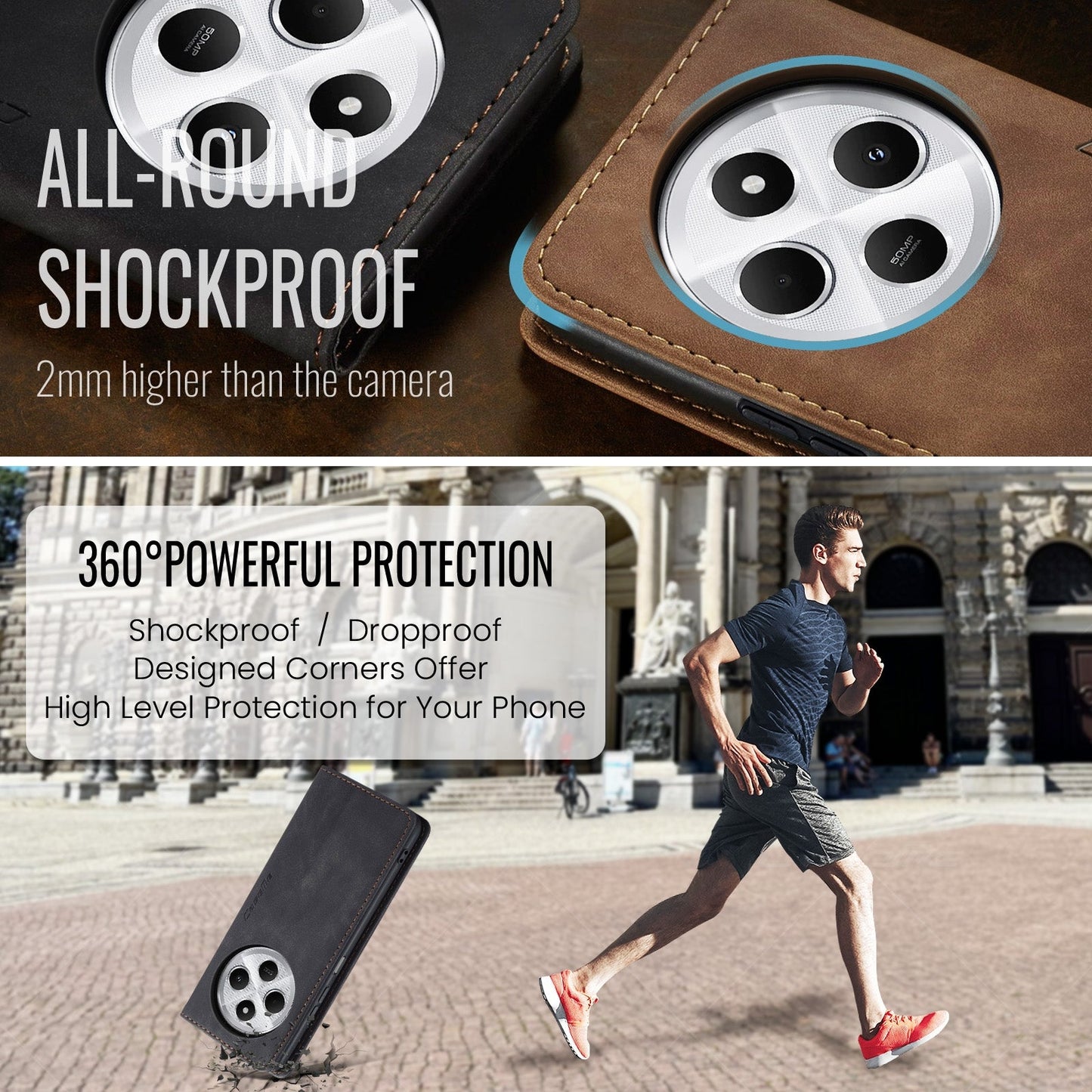 For Redmi 14C CaseMe 013 Multifunctional Horizontal Flip Leather Phone Case(Black)