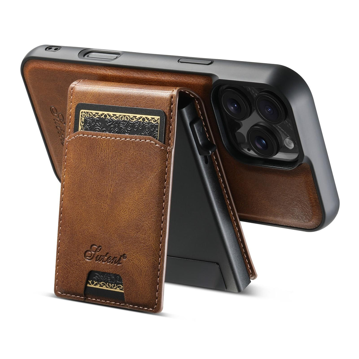 Compatible with iPhone 18 Pro Max Suteni H19 Oil Wax 2-in-1 MagSafe Removable Card Box Back Phone Case - Brown
