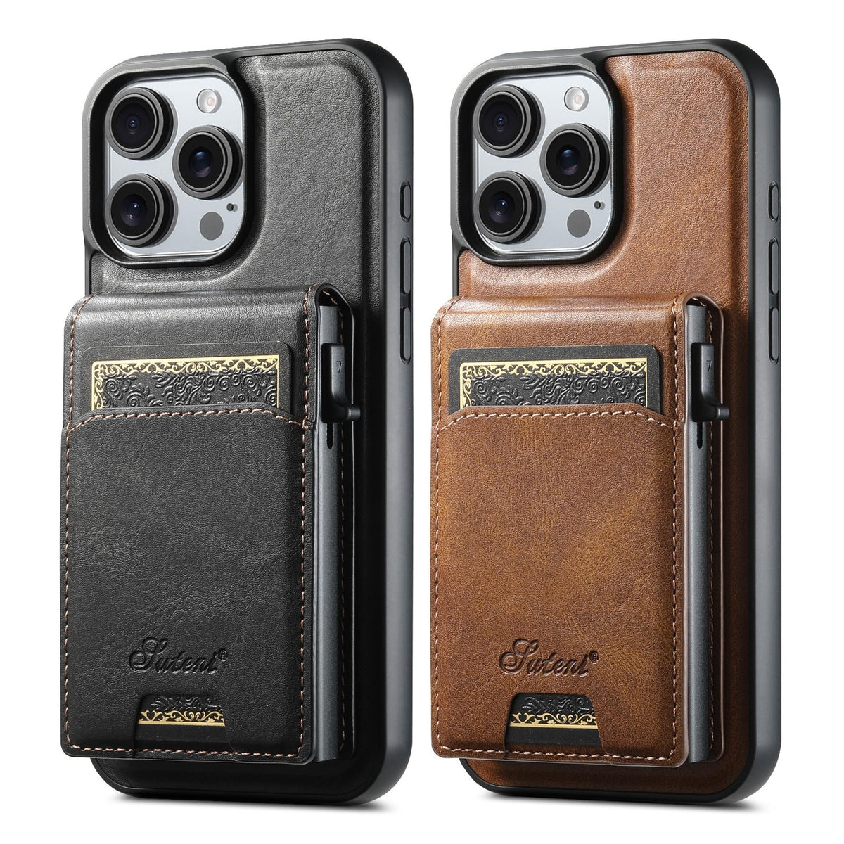Compatible with iPhone 18 Pro Max Suteni H19 Oil Wax 2-in-1 MagSafe Removable Card Box Back Phone Case - Brown