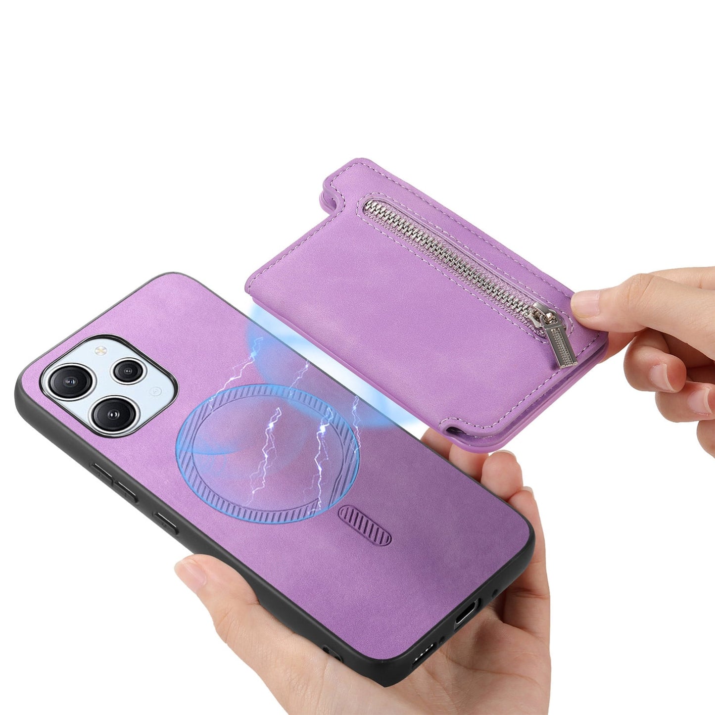 For Redmi 14C 4G Retro MagSafe Zipper Wallet Card Bag Back Phone Case(Purple)