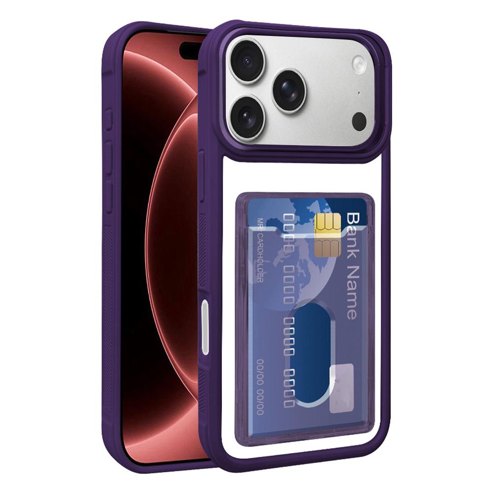 Compatible with iPhone 18 Pro Max Electroplated Card Bag Acrylic Dual-Layer TPU Phone Case - Purple