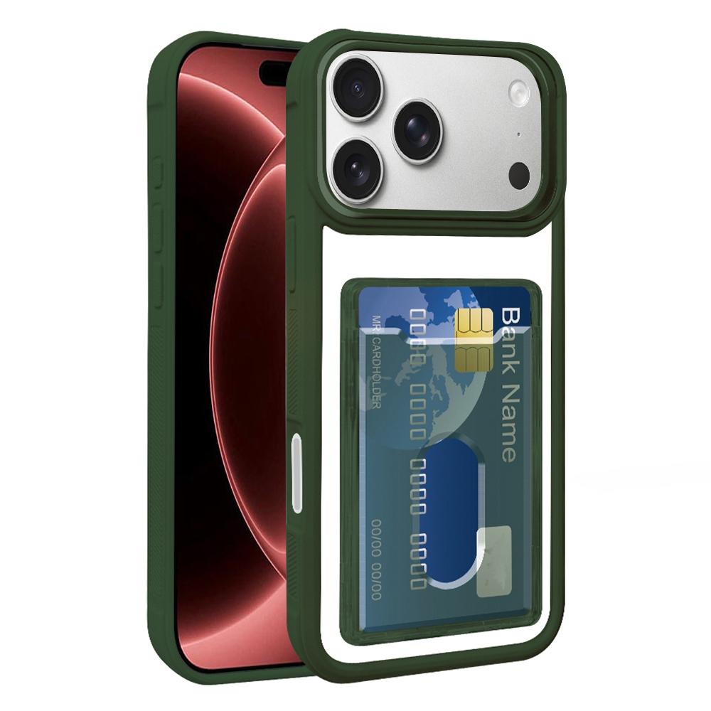 Compatible with iPhone 18 Pro Max Electroplated Card Bag Acrylic Dual-Layer TPU Phone Case - Green
