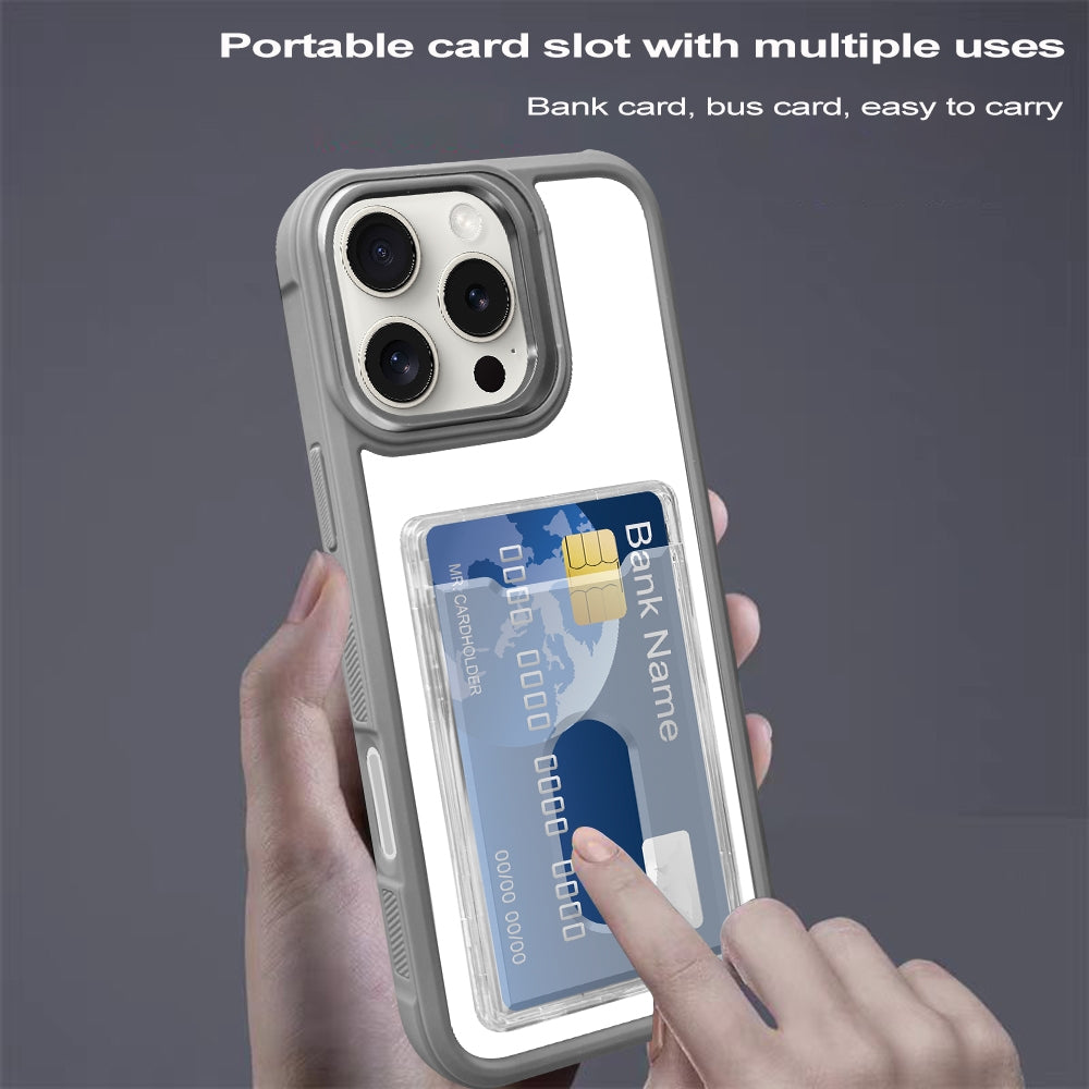 Compatible with iPhone 18 Pro Max Electroplated Card Bag Acrylic Dual-Layer TPU Phone Case - Grey