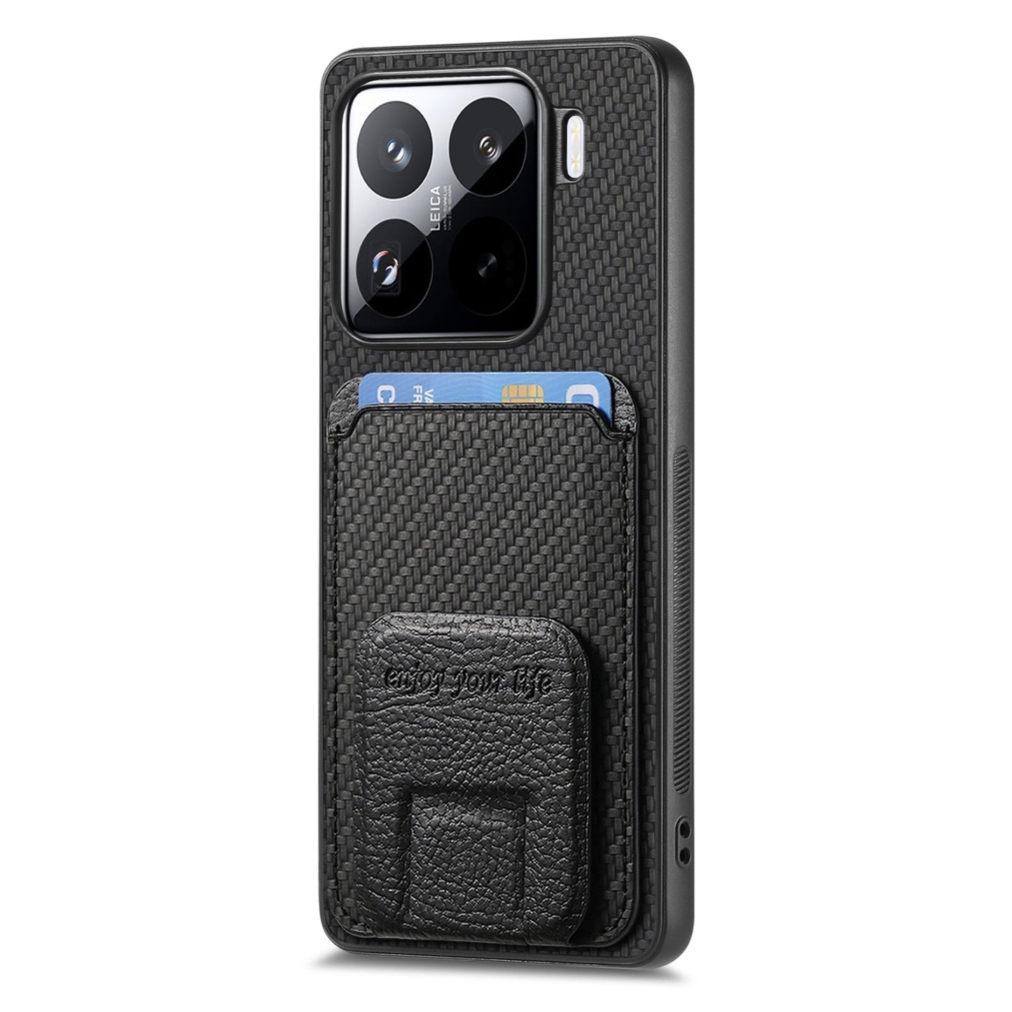 For Xiaomi 15 Carbon Fiber Card Bag Fold Stand Phone Case(Black)