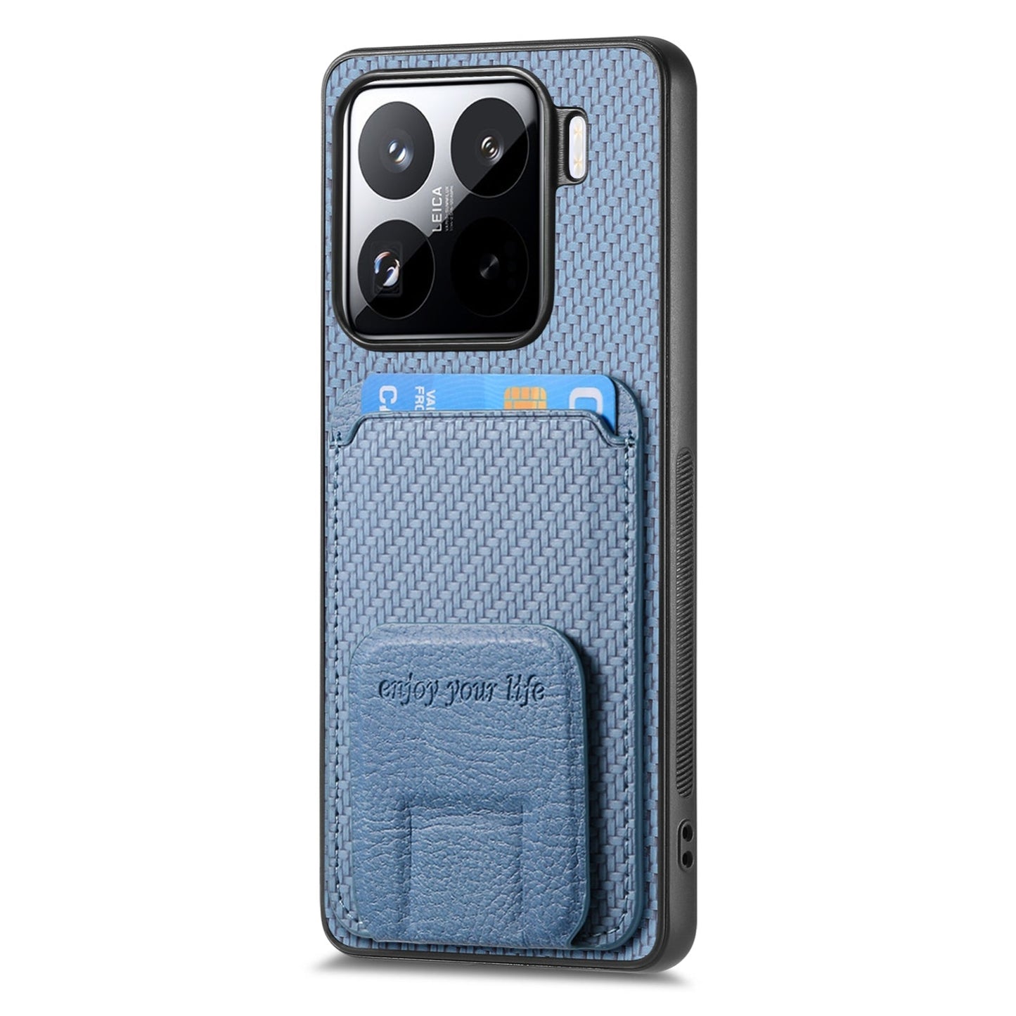 For Xiaomi 15 Pro Carbon Fiber Card Bag Fold Stand Phone Case(Blue)