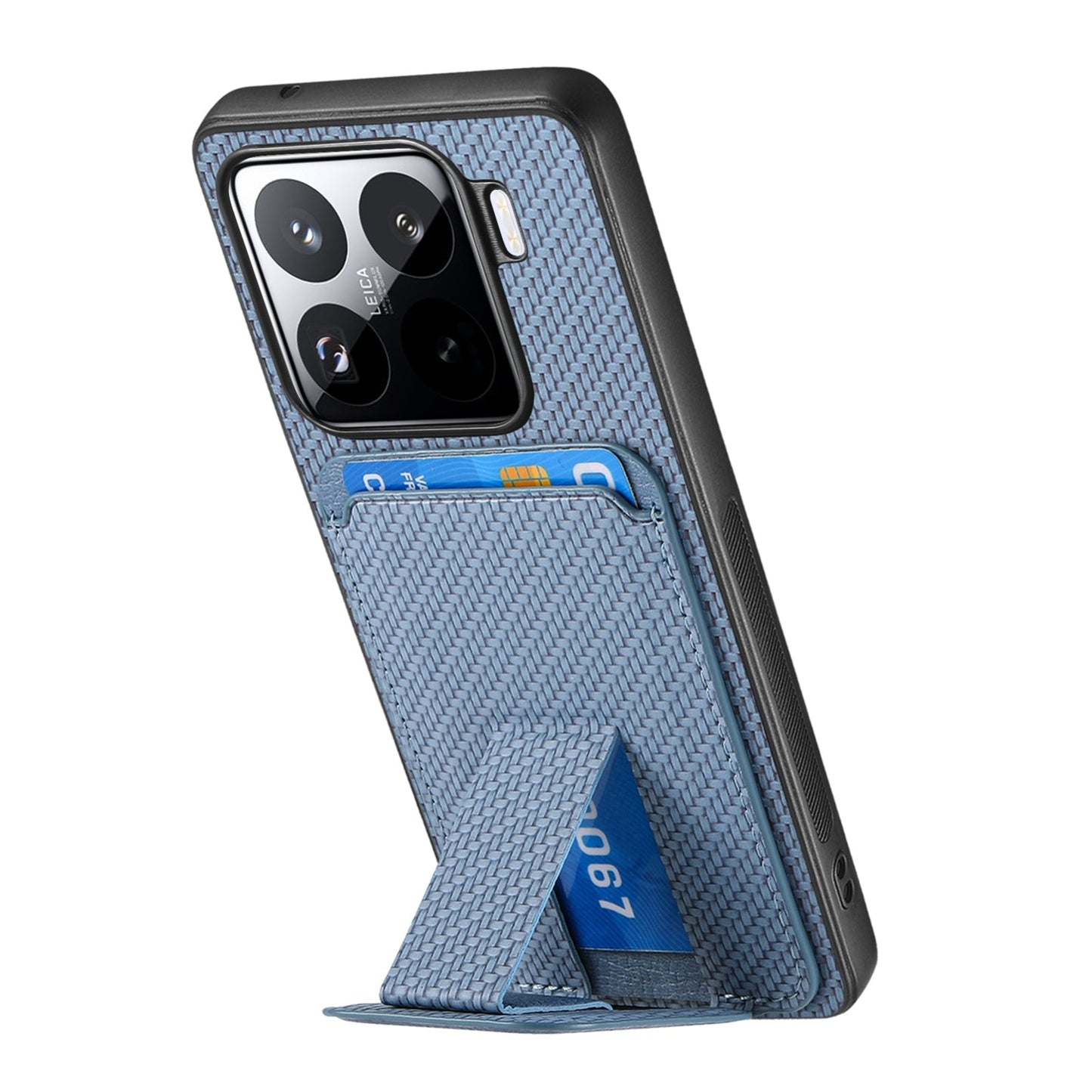 For Xiaomi 15 Pro Carbon Fiber Card Bag Fold Stand Phone Case(Blue)