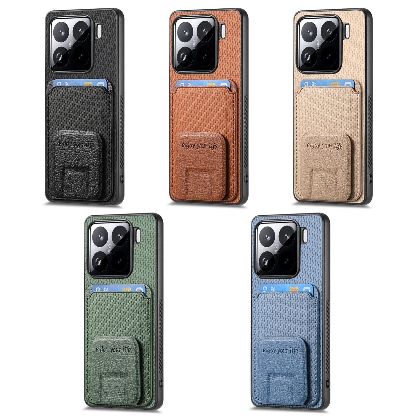 For Xiaomi 15 Pro Carbon Fiber Card Bag Fold Stand Phone Case(Blue)