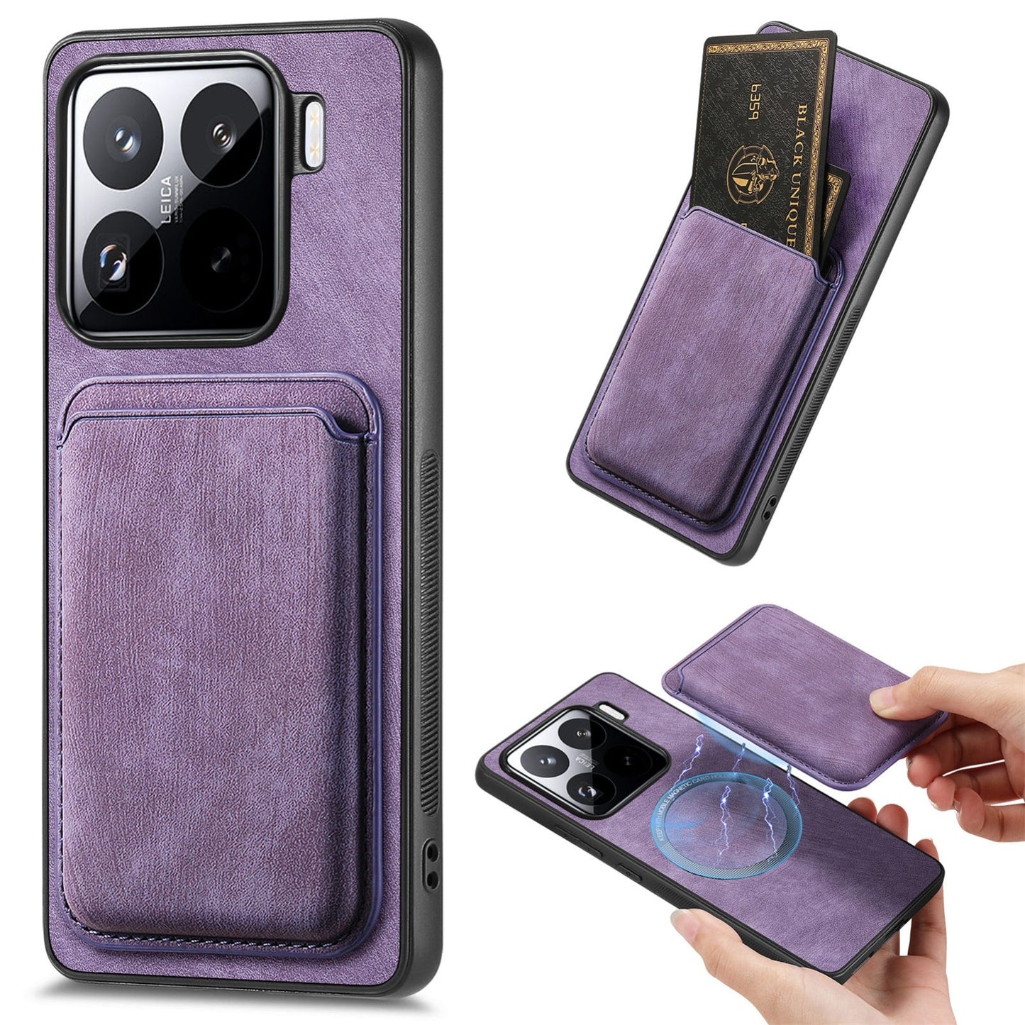 For Xiaomi 15 Pro Retro Leather Card Bag Magnetic Phone Case(Purple)