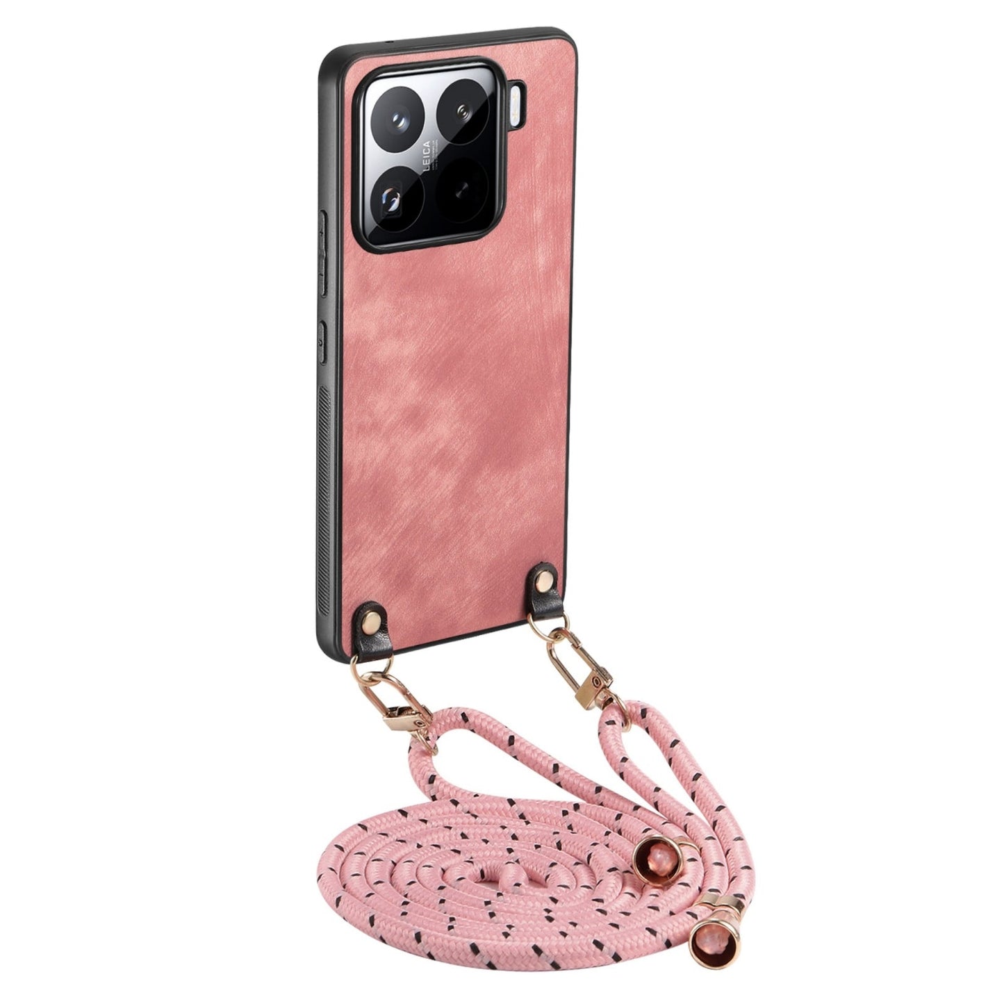For Xiaomi 15 Pro Vintage Leather PC Back Cover Phone Case with Crossbody Strap(Pink)