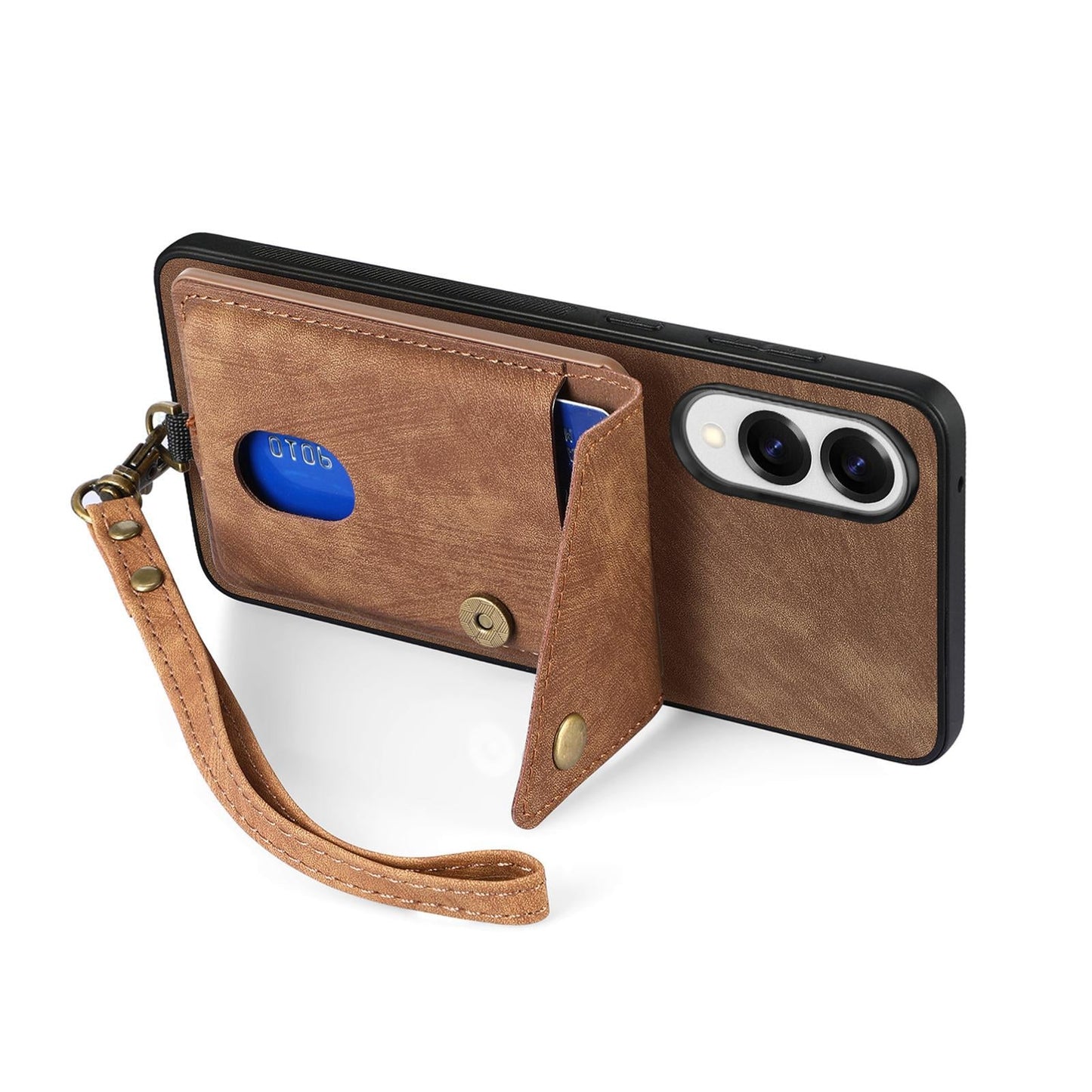For Samsung Galaxy S25 Edge 5G Retro Card Wallet Fold Leather Phone Case with Strap(Brown)