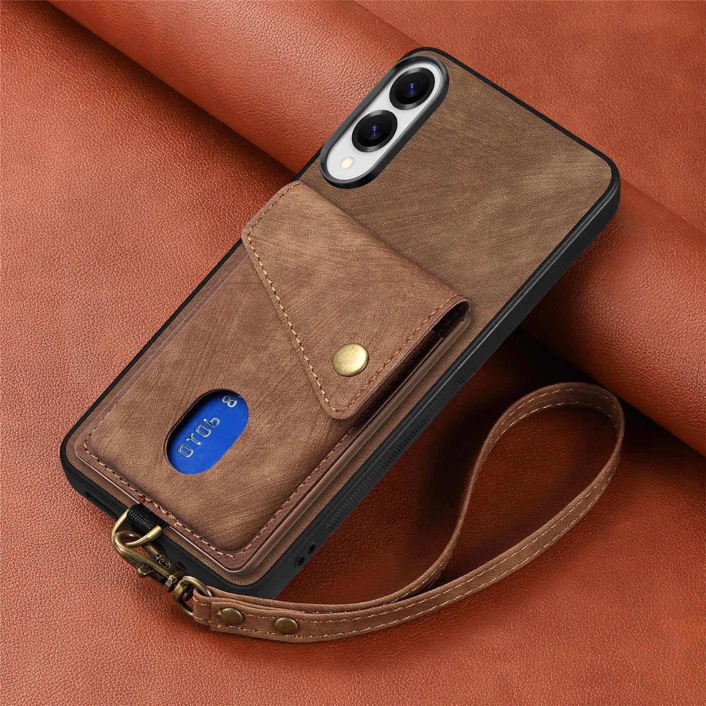 For Samsung Galaxy S25 Edge 5G Retro Card Wallet Fold Leather Phone Case with Strap(Brown)