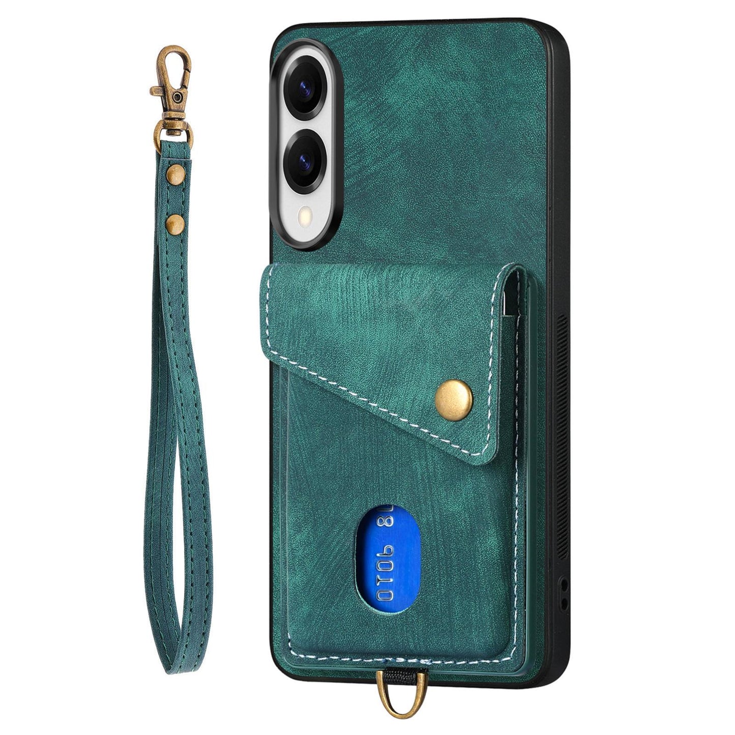 For Samsung Galaxy S25 Edge 5G Retro Card Wallet Fold Leather Phone Case with Strap(Green)
