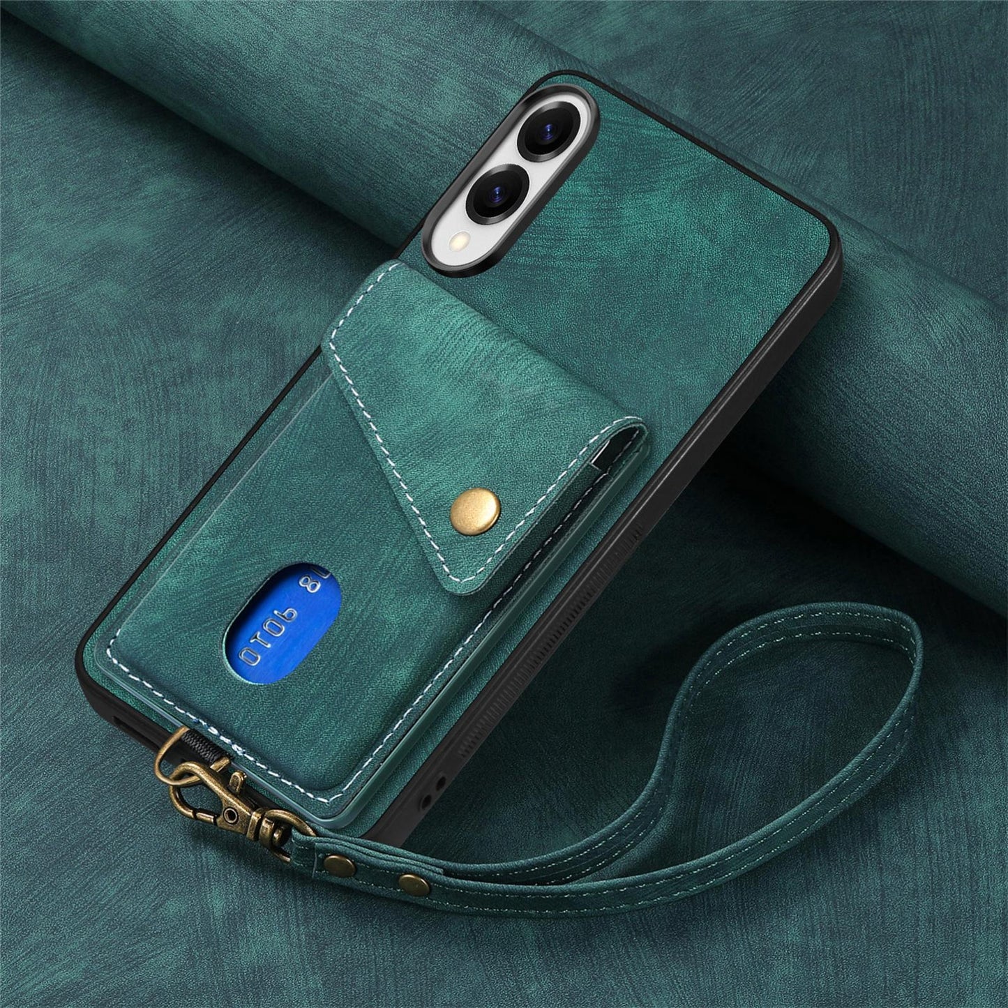For Samsung Galaxy S25 Edge 5G Retro Card Wallet Fold Leather Phone Case with Strap(Green)