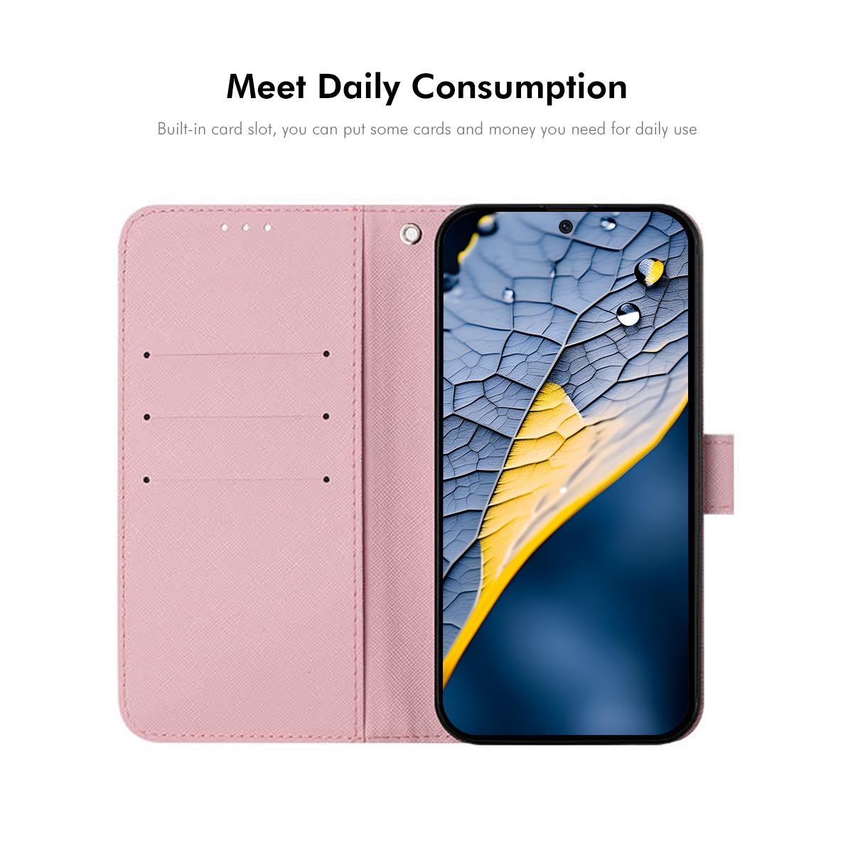 For iPhone 16e ENKAY Painted Leather Phone Case with Card Slots ? Holder(Pink Marble Pattern)