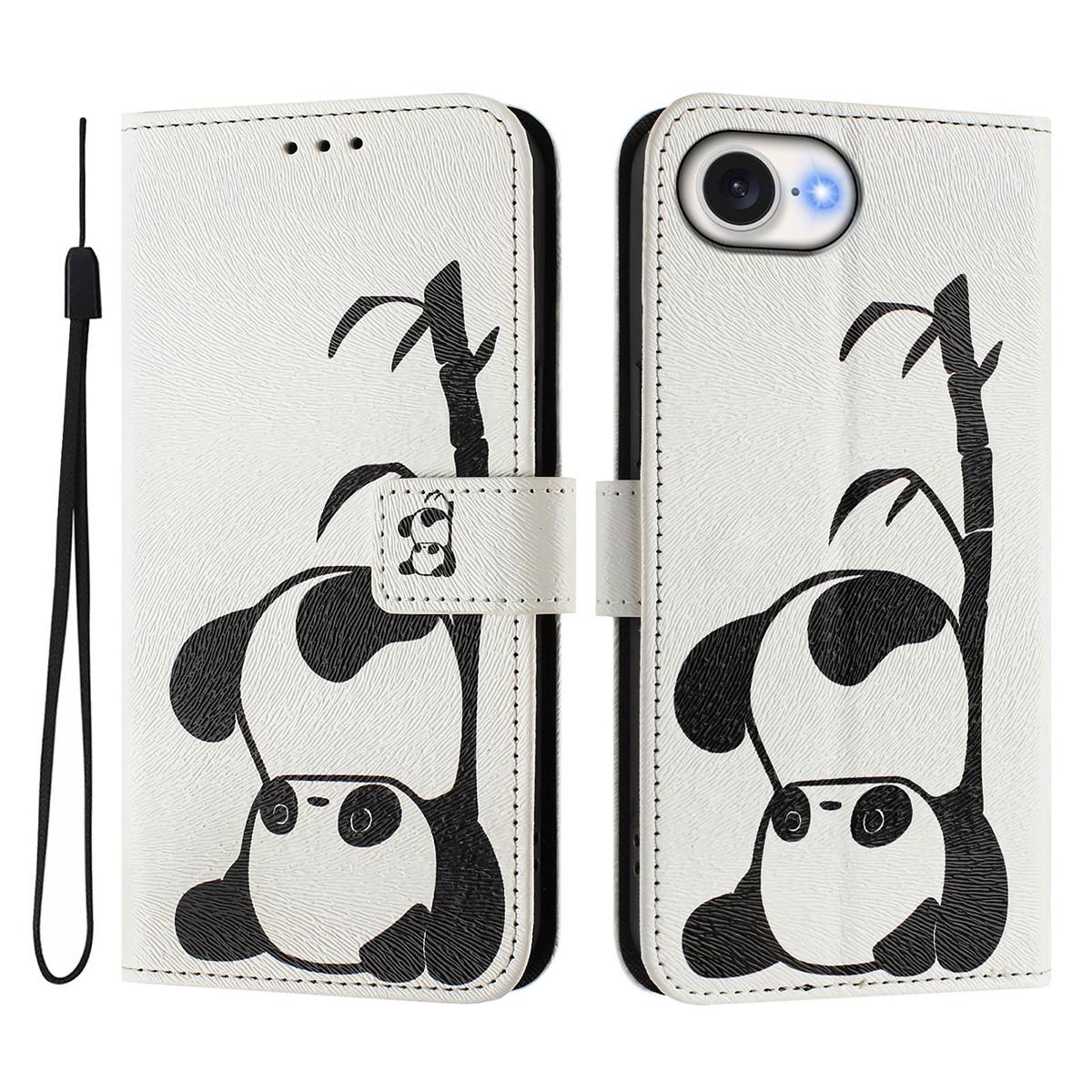 For iPhone 16e ENKAY Painted Leather Phone Case with Card Slots ? Holder(Panda Pattern)