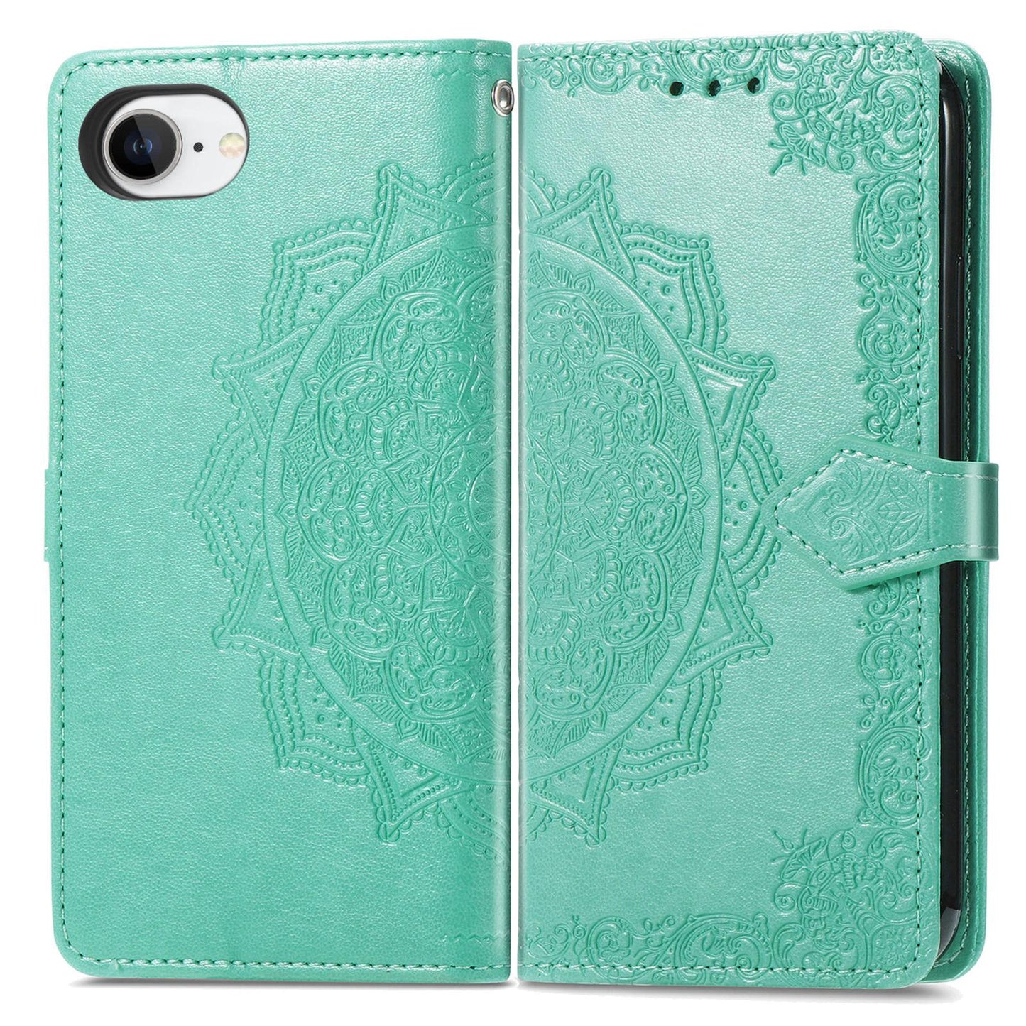 For iPhone 16e Mandala Flower Embossed Leather Phone Case(Green)