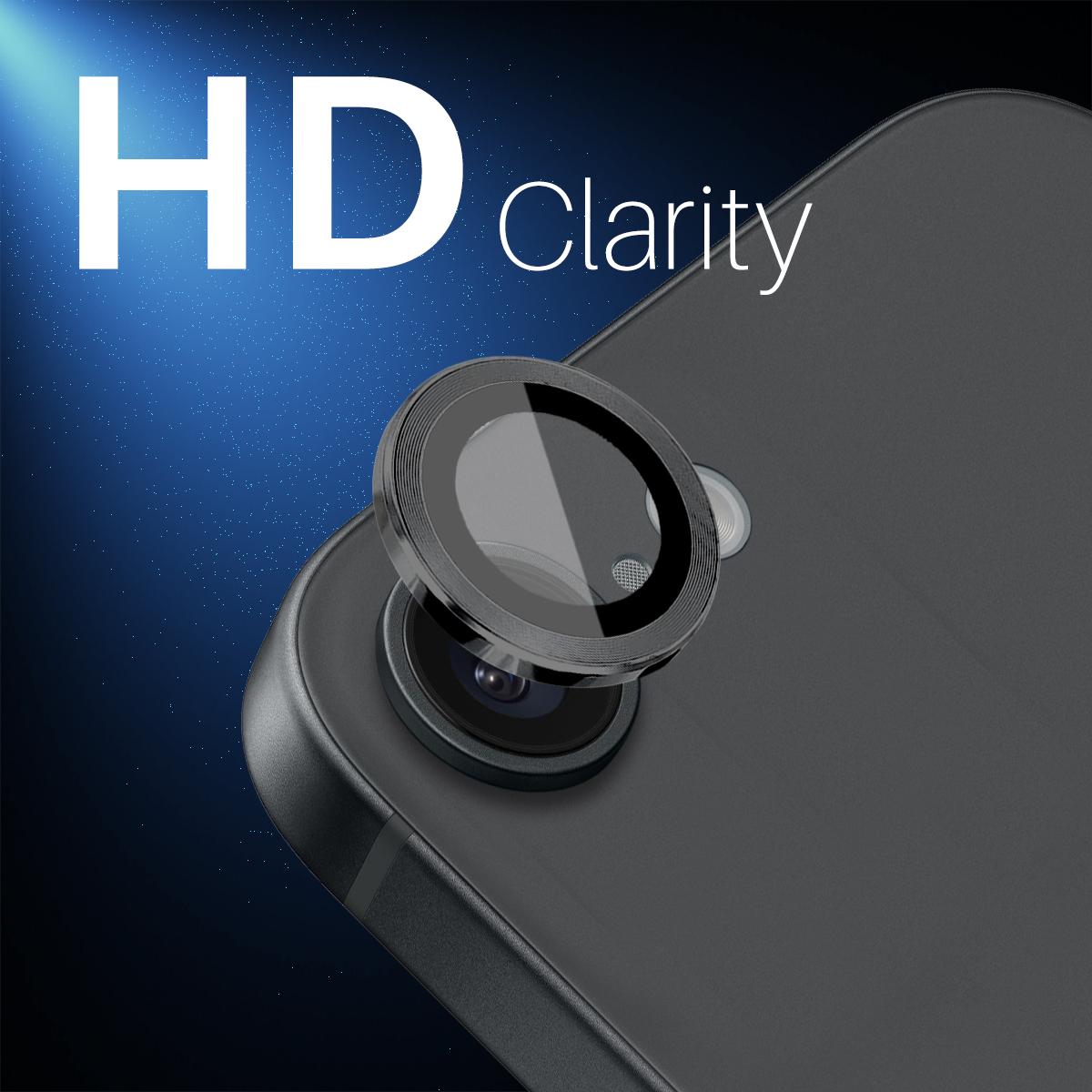 For iPhone 16e NORTHJO Camera Lens Protector CD Metal Ring Tempered Glass Film(Black)