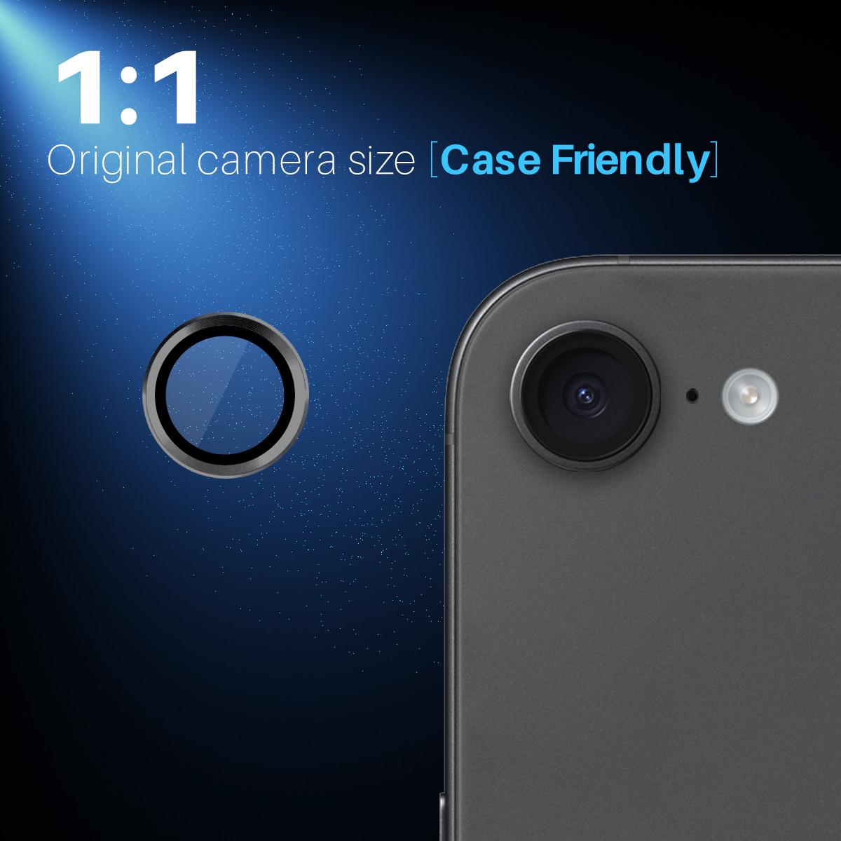 For iPhone 16e NORTHJO Camera Lens Protector CD Metal Ring Tempered Glass Film(Black)