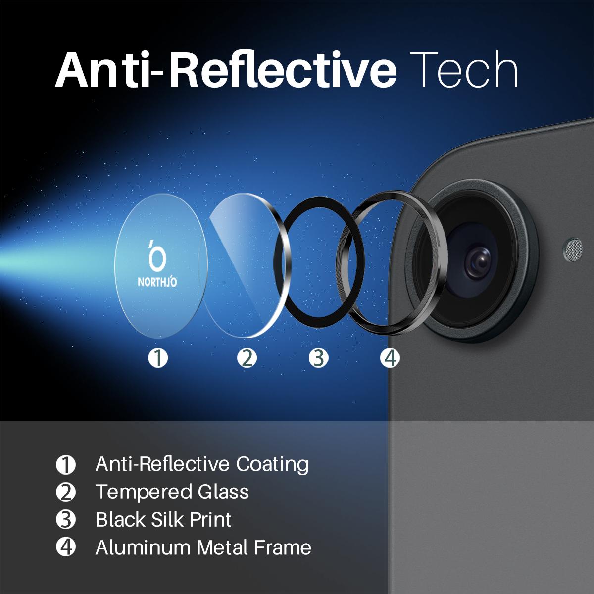 For iPhone 16e NORTHJO Camera Lens Protector CD Metal Ring Tempered Glass Film(Black)