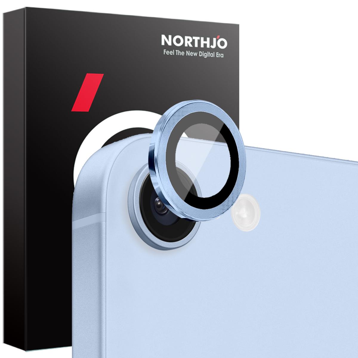 For iPhone 16e NORTHJO Camera Lens Protector CD Metal Ring Tempered Glass Film(Blue)