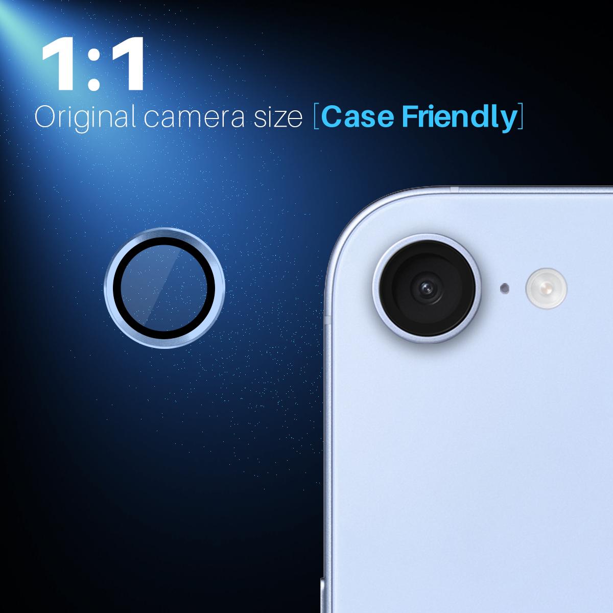 For iPhone 16e NORTHJO Camera Lens Protector CD Metal Ring Tempered Glass Film(Blue)