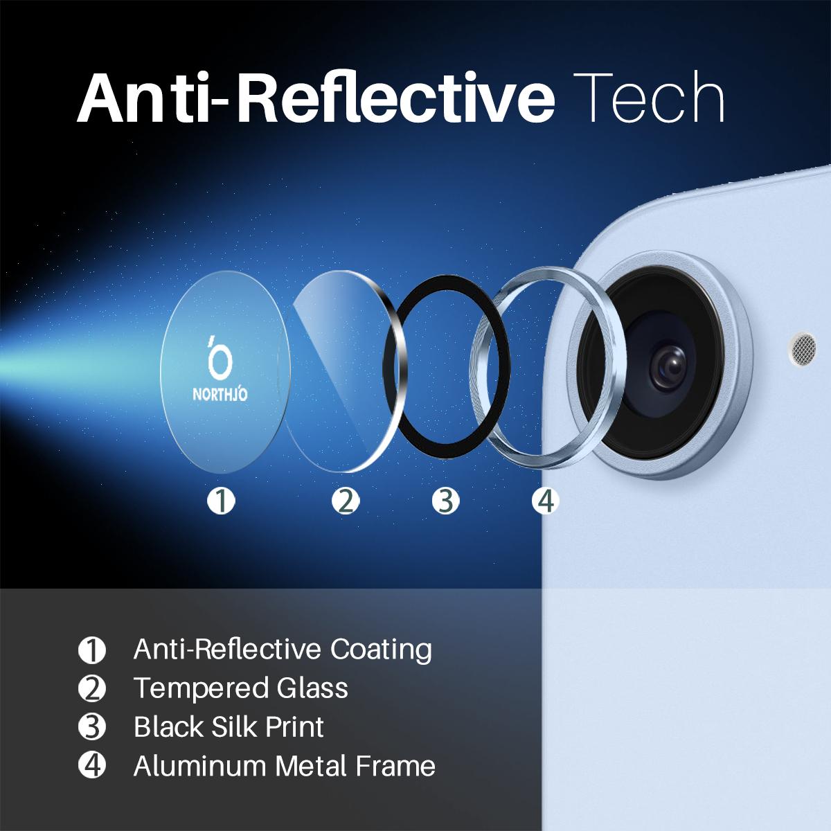 For iPhone 16e NORTHJO Camera Lens Protector CD Metal Ring Tempered Glass Film(Blue)