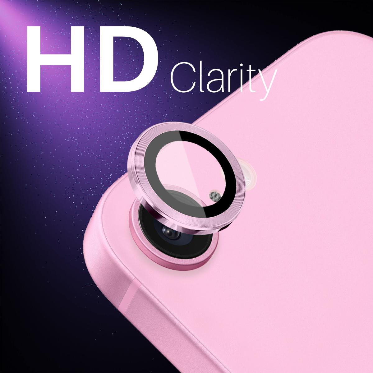 For iPhone 16e NORTHJO Camera Lens Protector CD Metal Ring Tempered Glass Film(Pink)