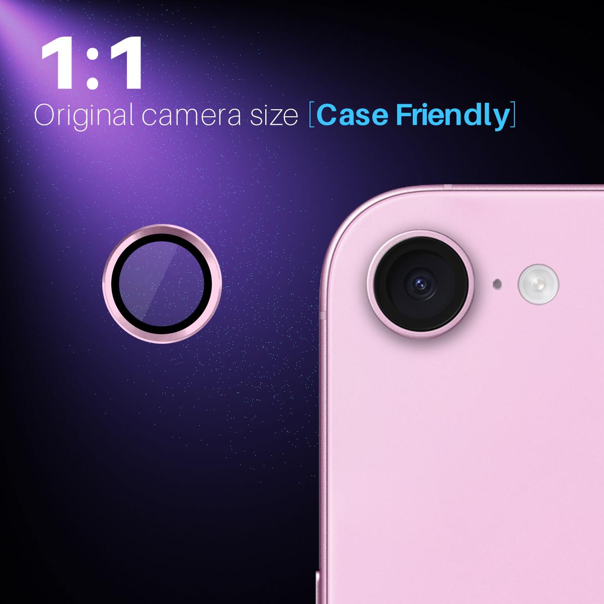 For iPhone 16e NORTHJO Camera Lens Protector CD Metal Ring Tempered Glass Film(Pink)