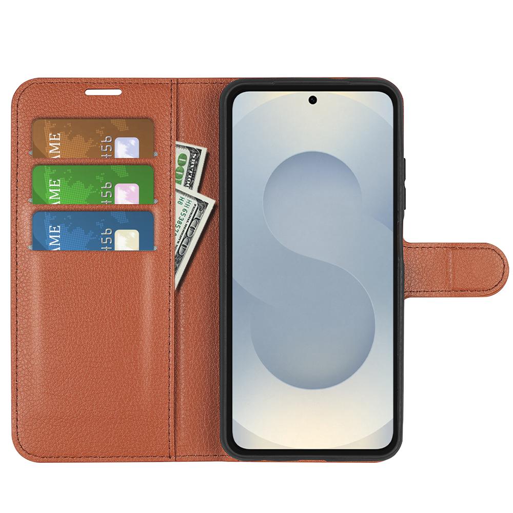 For Samsung Galaxy S25 Edge 5G Litchi Texture Horizontal Flip Leather Phone Case with Holder(Brown)